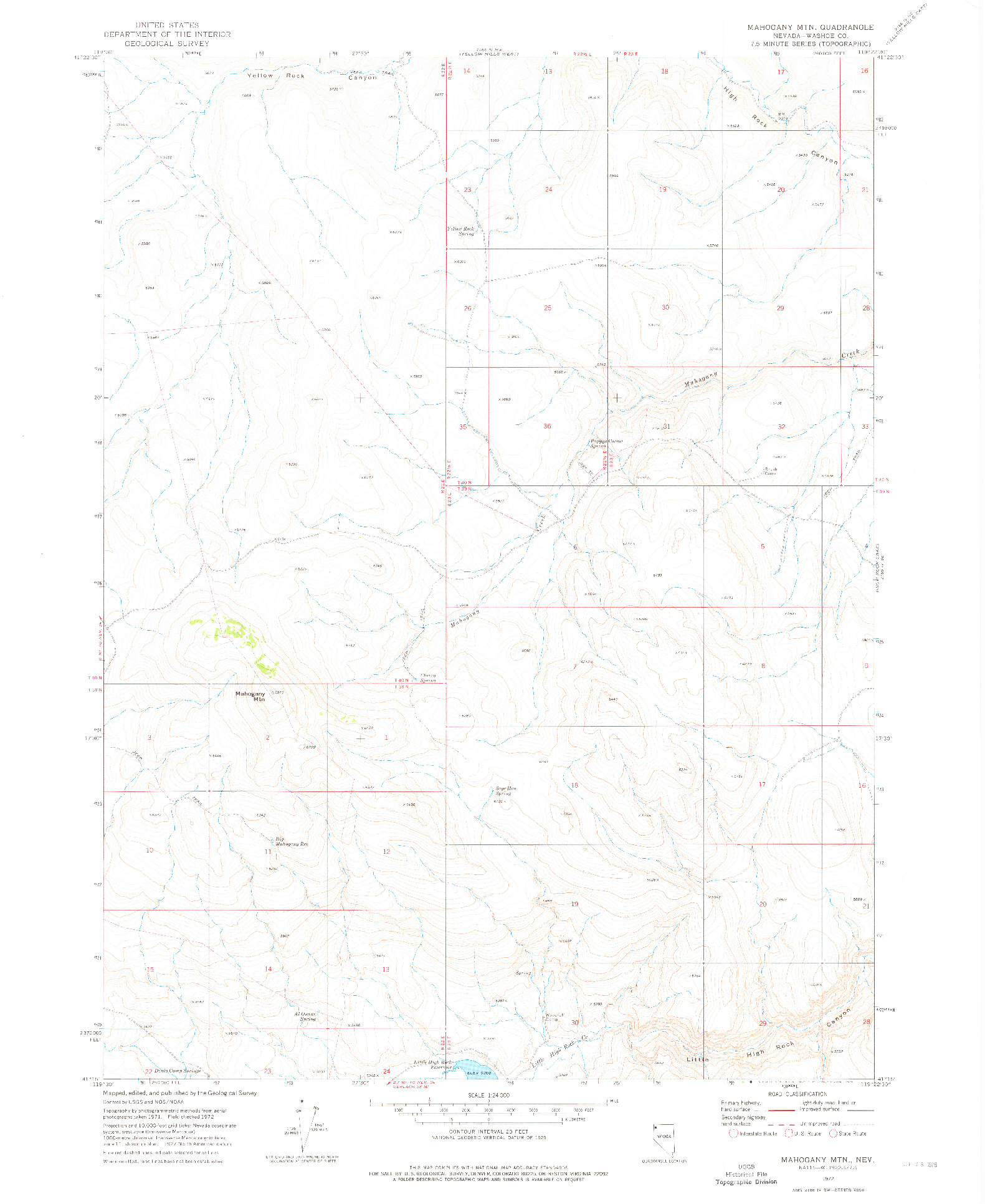 USGS 1:24000-SCALE QUADRANGLE FOR MAHOGANY MTN, NV 1972