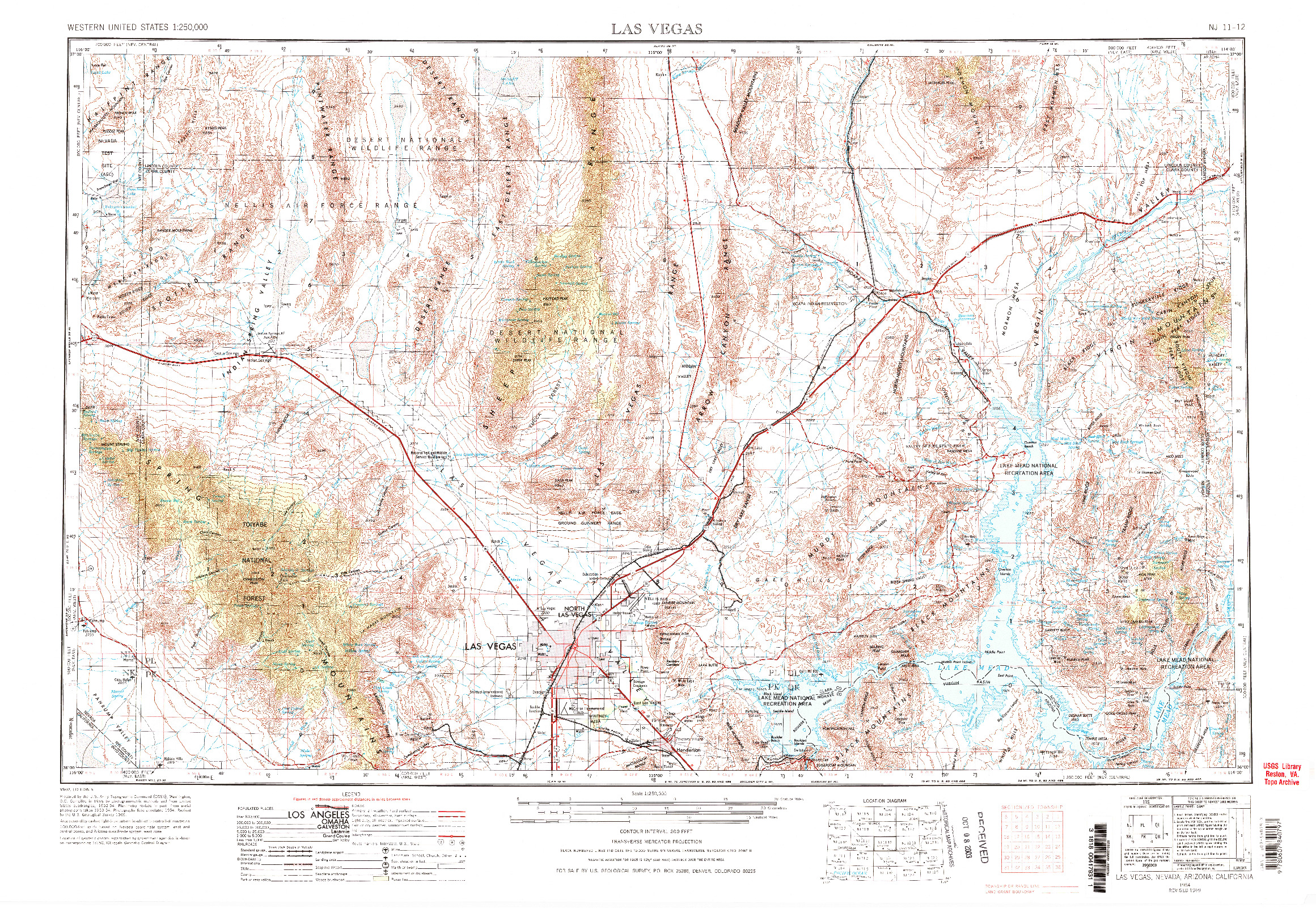 USGS 1:250000-SCALE QUADRANGLE FOR LAS VEGAS, NV 1954