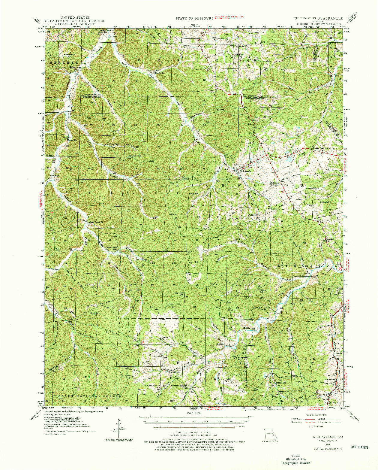 USGS 1:62500-SCALE QUADRANGLE FOR RICHWOODS, MO 1946