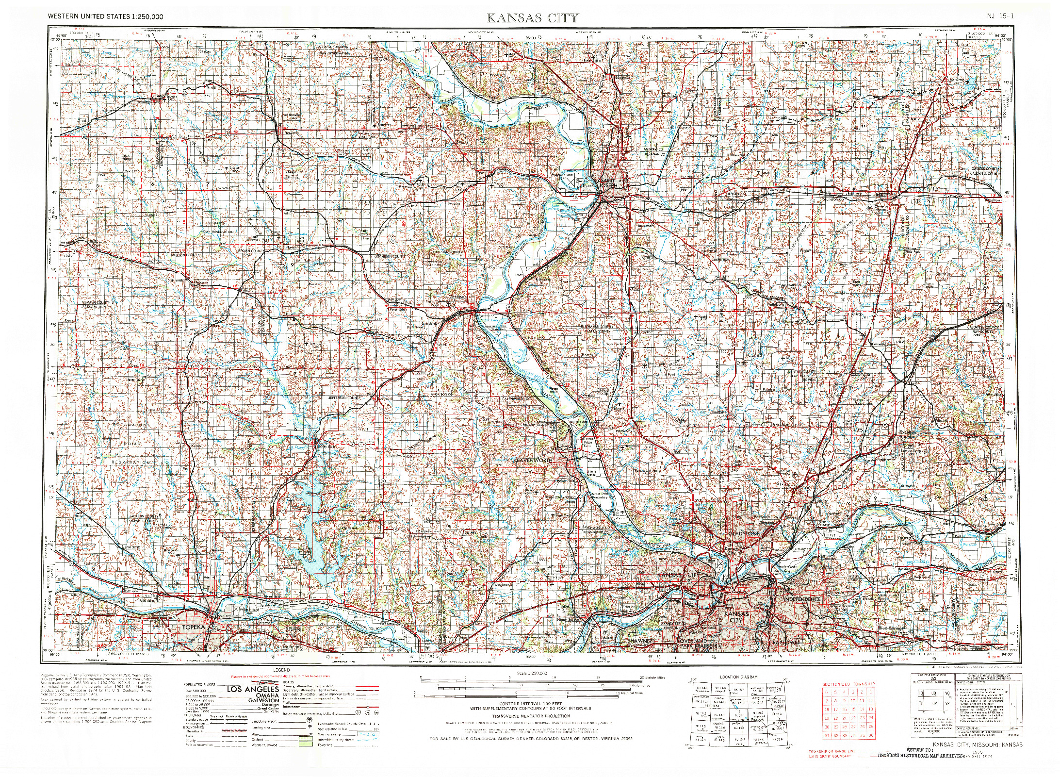 USGS 1:250000-SCALE QUADRANGLE FOR KANSAS CITY, MO 1956