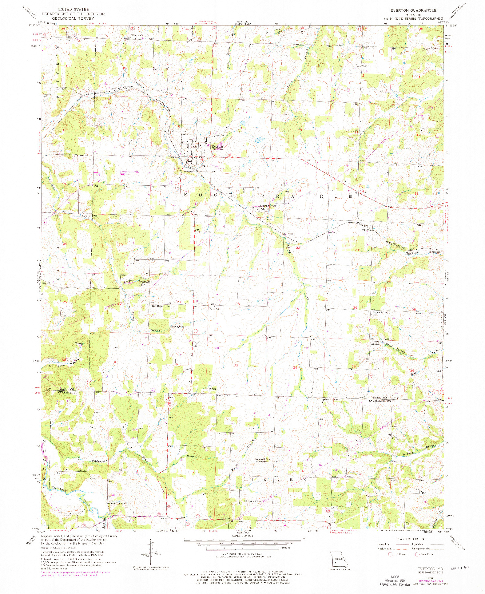 USGS 1:24000-SCALE QUADRANGLE FOR EVERTON, MO 1956