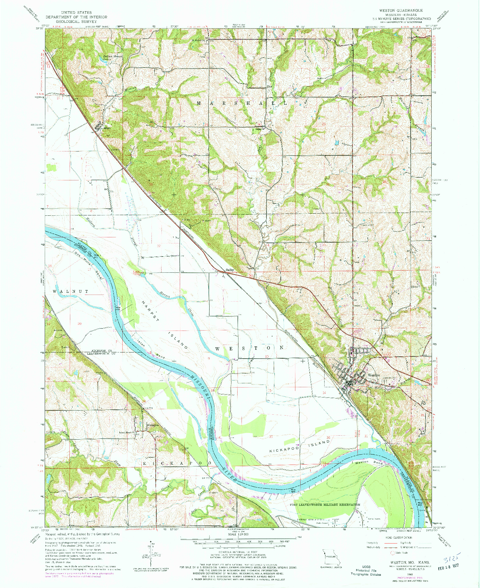 USGS 1:24000-SCALE QUADRANGLE FOR WESTON, MO 1961