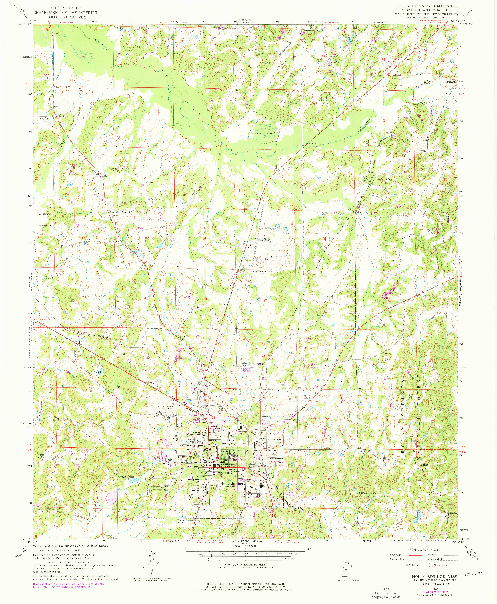 USGS 1:24000-SCALE QUADRANGLE FOR HOLLY SPRINGS, MS 1965