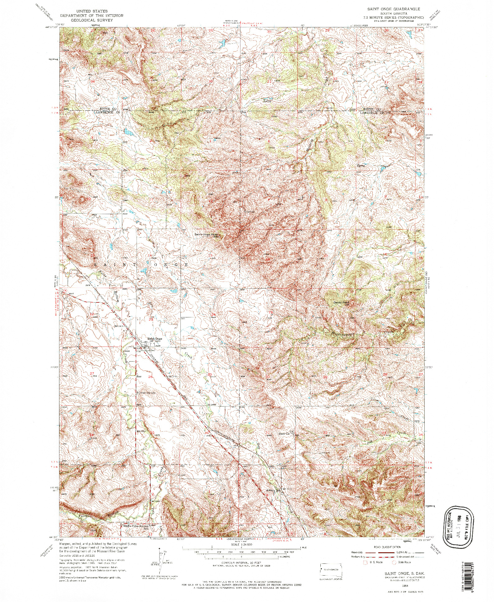 USGS 1:24000-SCALE QUADRANGLE FOR SAINT ONGE, SD 1954