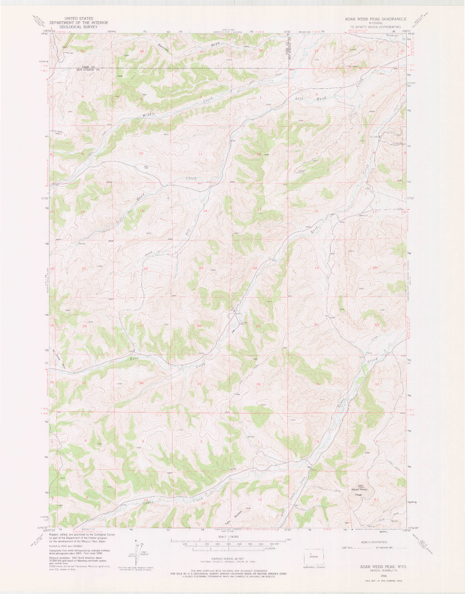 USGS 1:24000-SCALE QUADRANGLE FOR ADAM WEISS PEAK, WY 1956