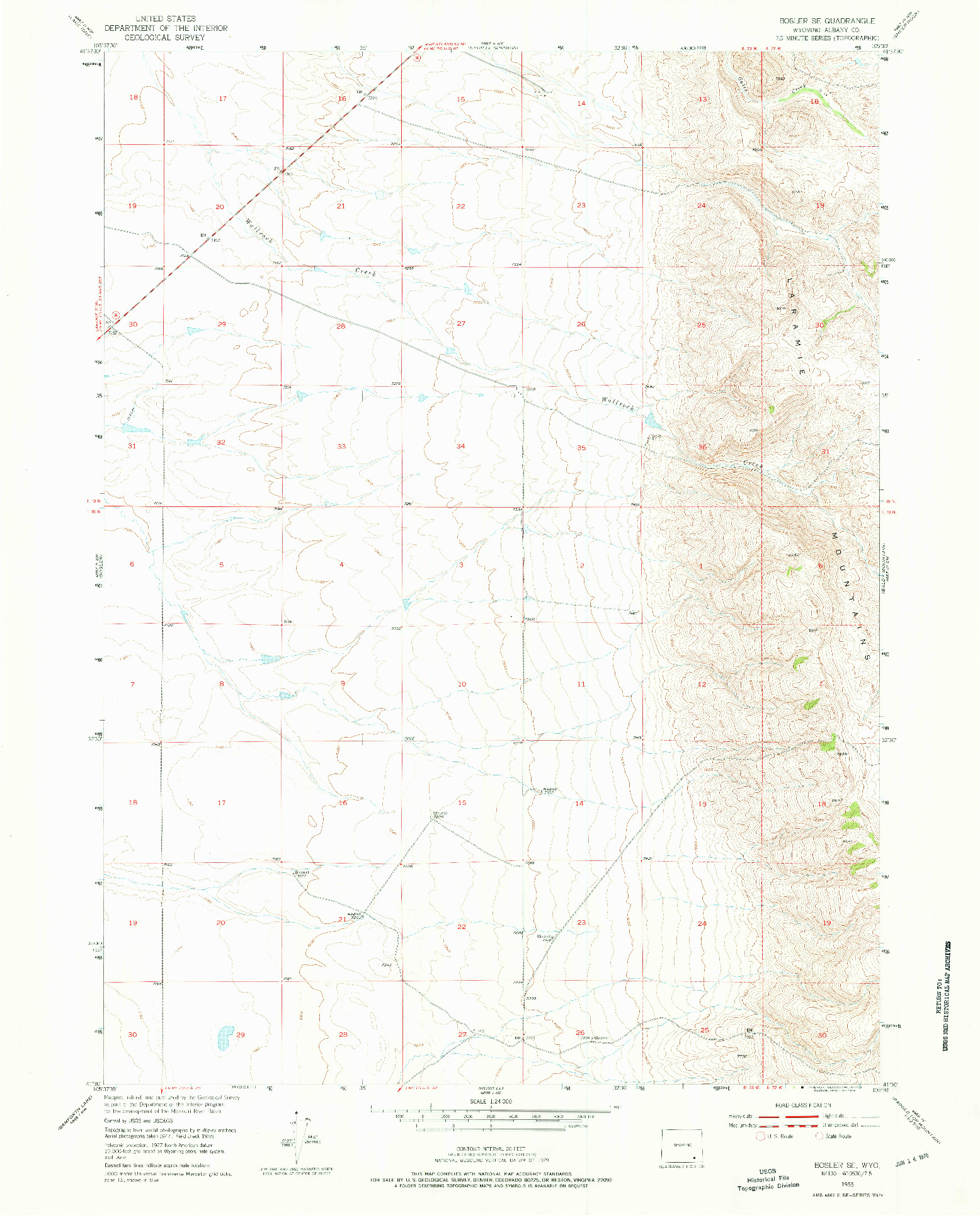 USGS 1:24000-SCALE QUADRANGLE FOR BOSLER SE, WY 1955