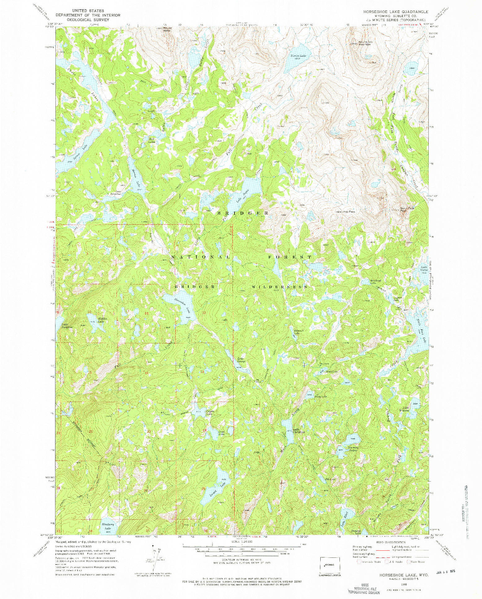 USGS 1:24000-SCALE QUADRANGLE FOR HORSESHOE LAKE, WY 1968