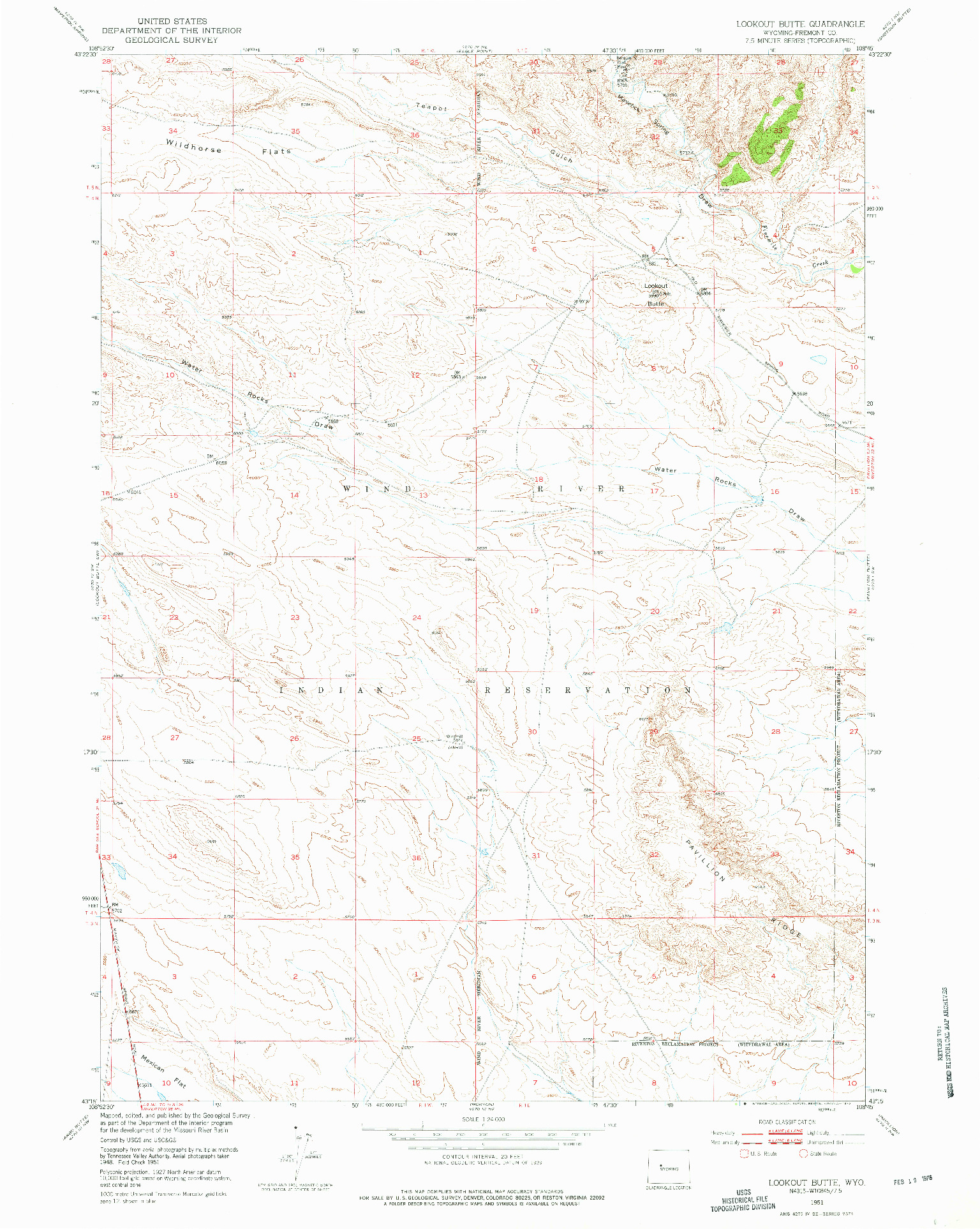 USGS 1:24000-SCALE QUADRANGLE FOR LOOKOUT BUTTE, WY 1951