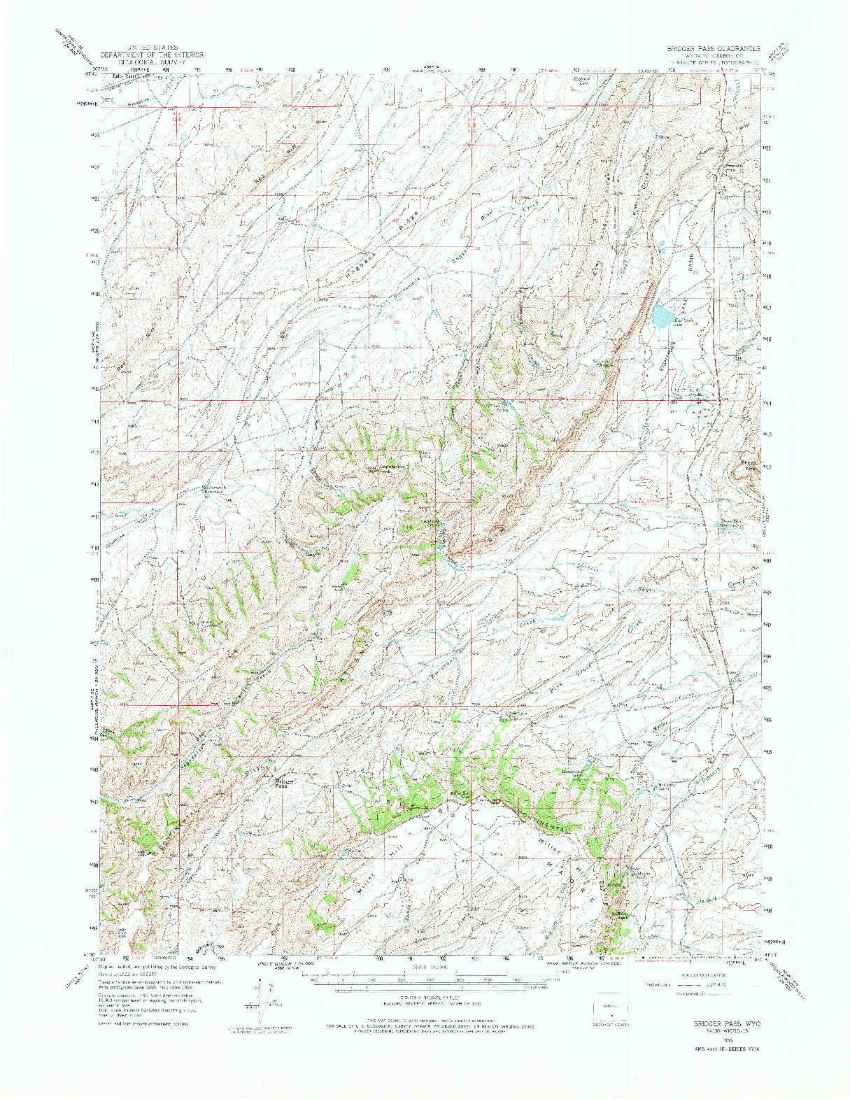 USGS 1:62500-SCALE QUADRANGLE FOR BRIDGER PASS, WY 1956