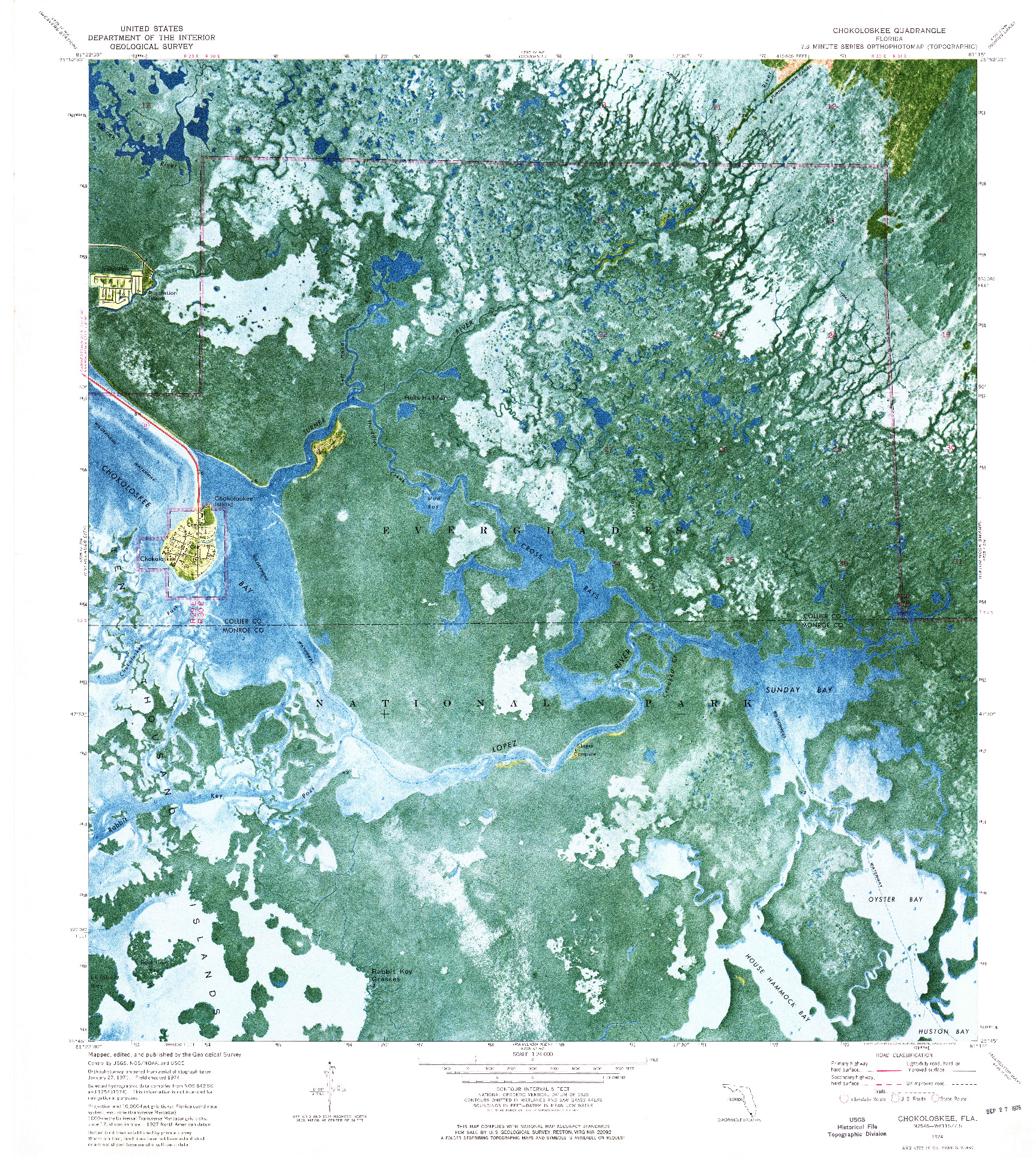 USGS 1:24000-SCALE QUADRANGLE FOR CHOKOLOSKEE, FL 1974