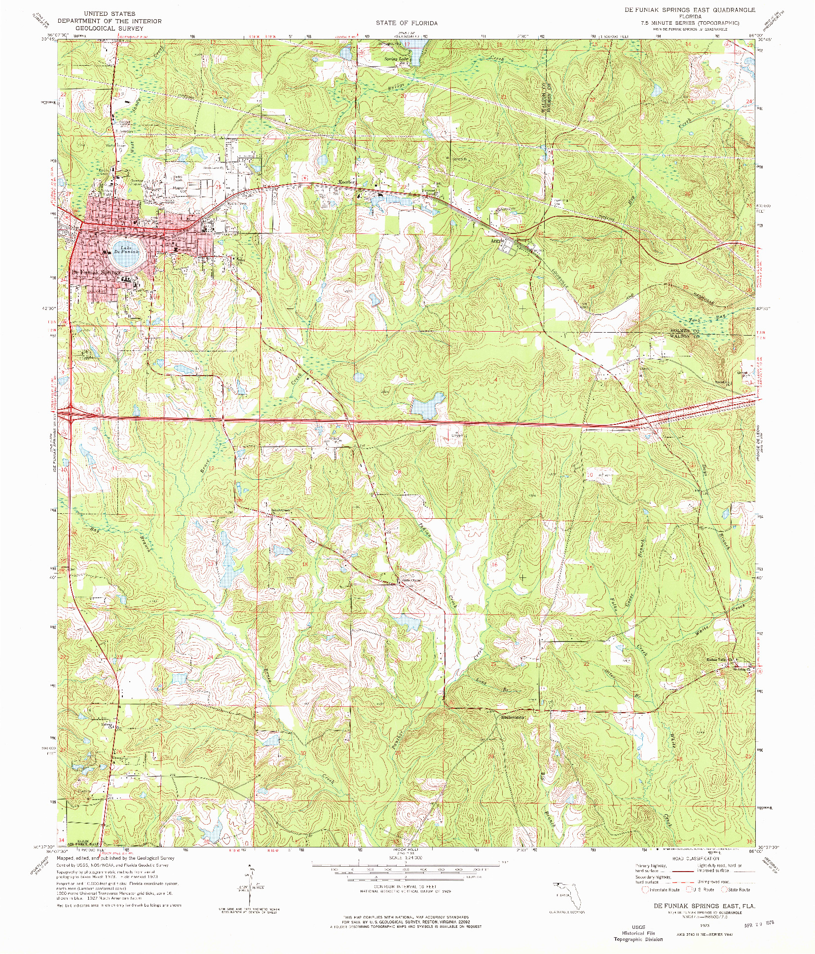 USGS 1:24000-SCALE QUADRANGLE FOR DE FUNIAK SPRINGS EAST, FL 1973