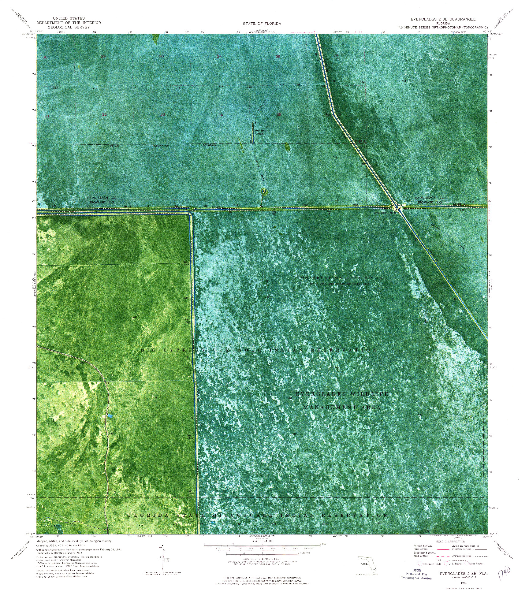 USGS 1:24000-SCALE QUADRANGLE FOR EVERGLADES 2 SE, FL 1974