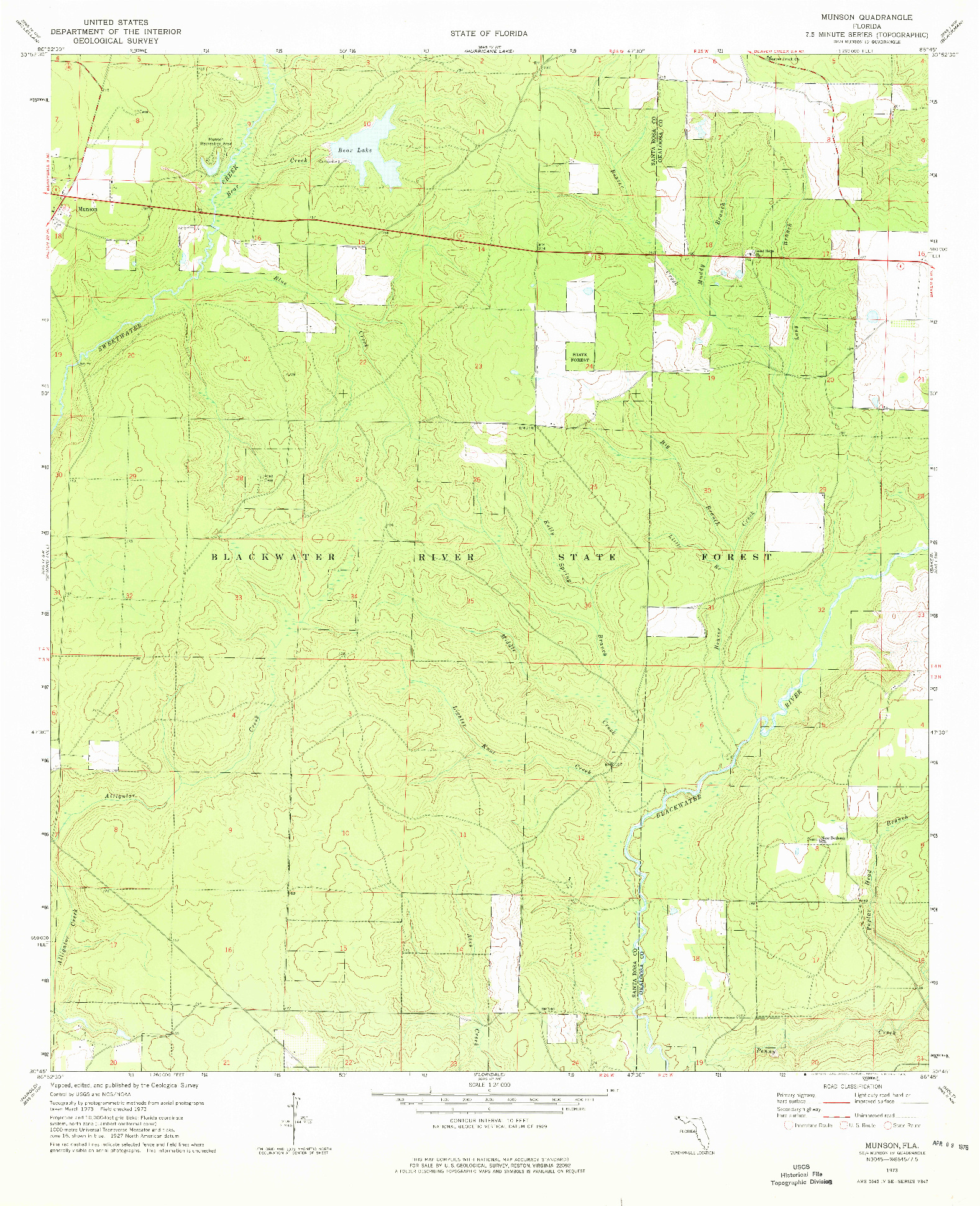 USGS 1:24000-SCALE QUADRANGLE FOR MUNSON, FL 1973
