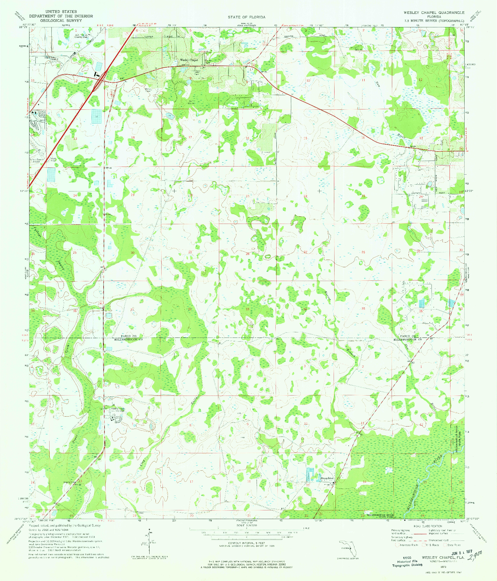 USGS 1:24000-SCALE QUADRANGLE FOR WESLEY CHAPEL, FL 1973