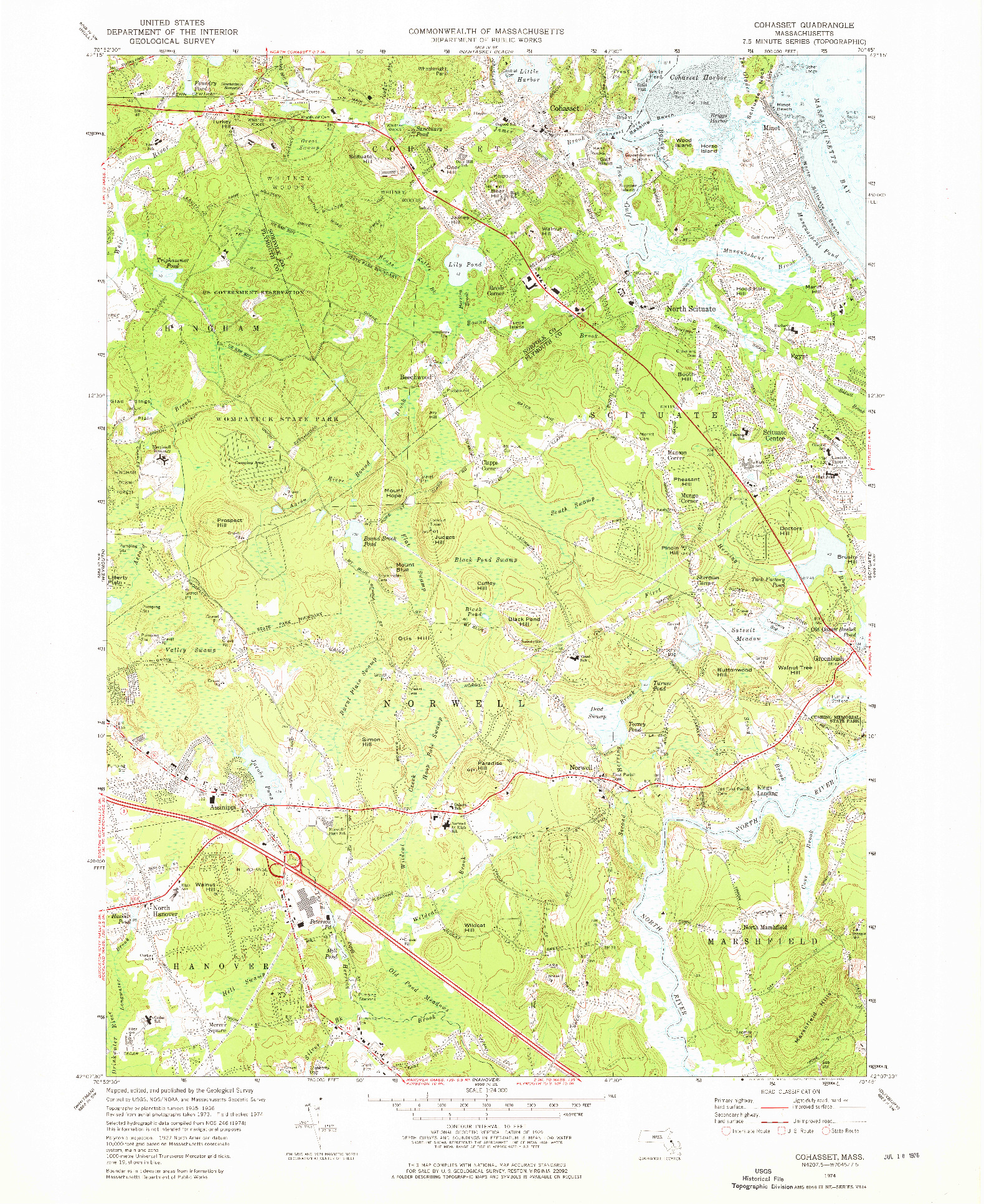 USGS 1:24000-SCALE QUADRANGLE FOR COHASSET, MA 1974