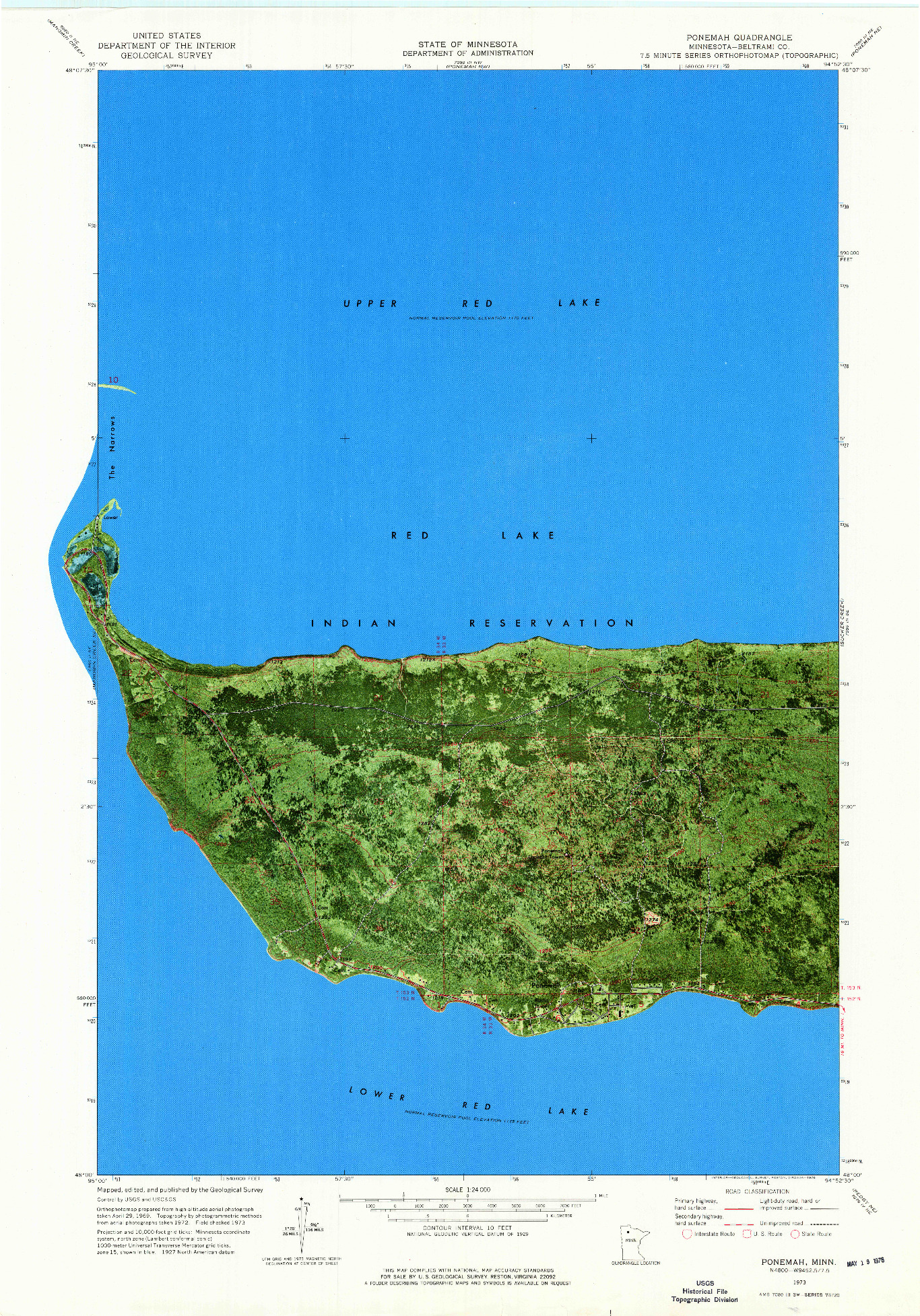 USGS 1:24000-SCALE QUADRANGLE FOR PONEMAH, MN 1973