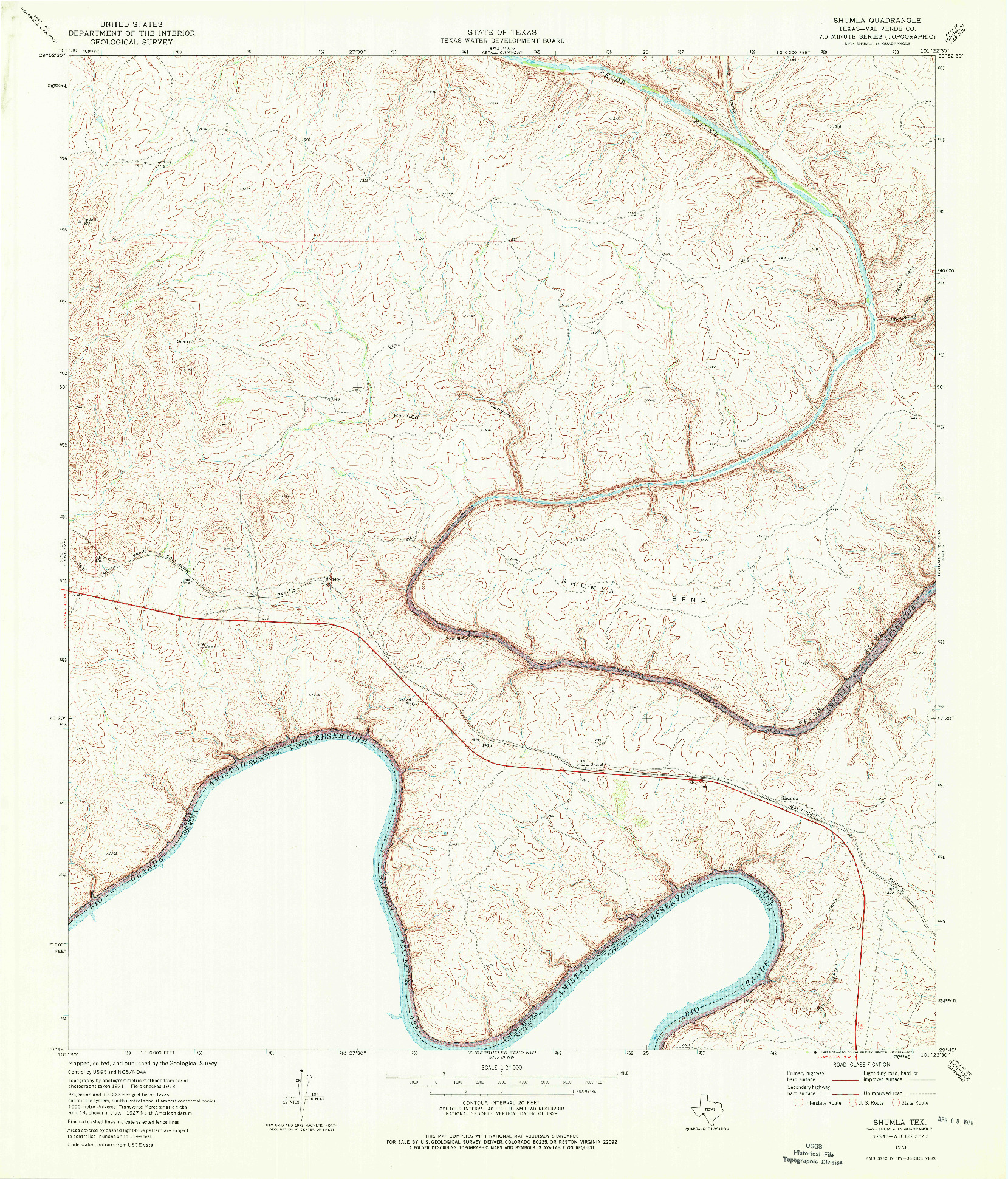 USGS 1:24000-SCALE QUADRANGLE FOR SHUMLA, TX 1973