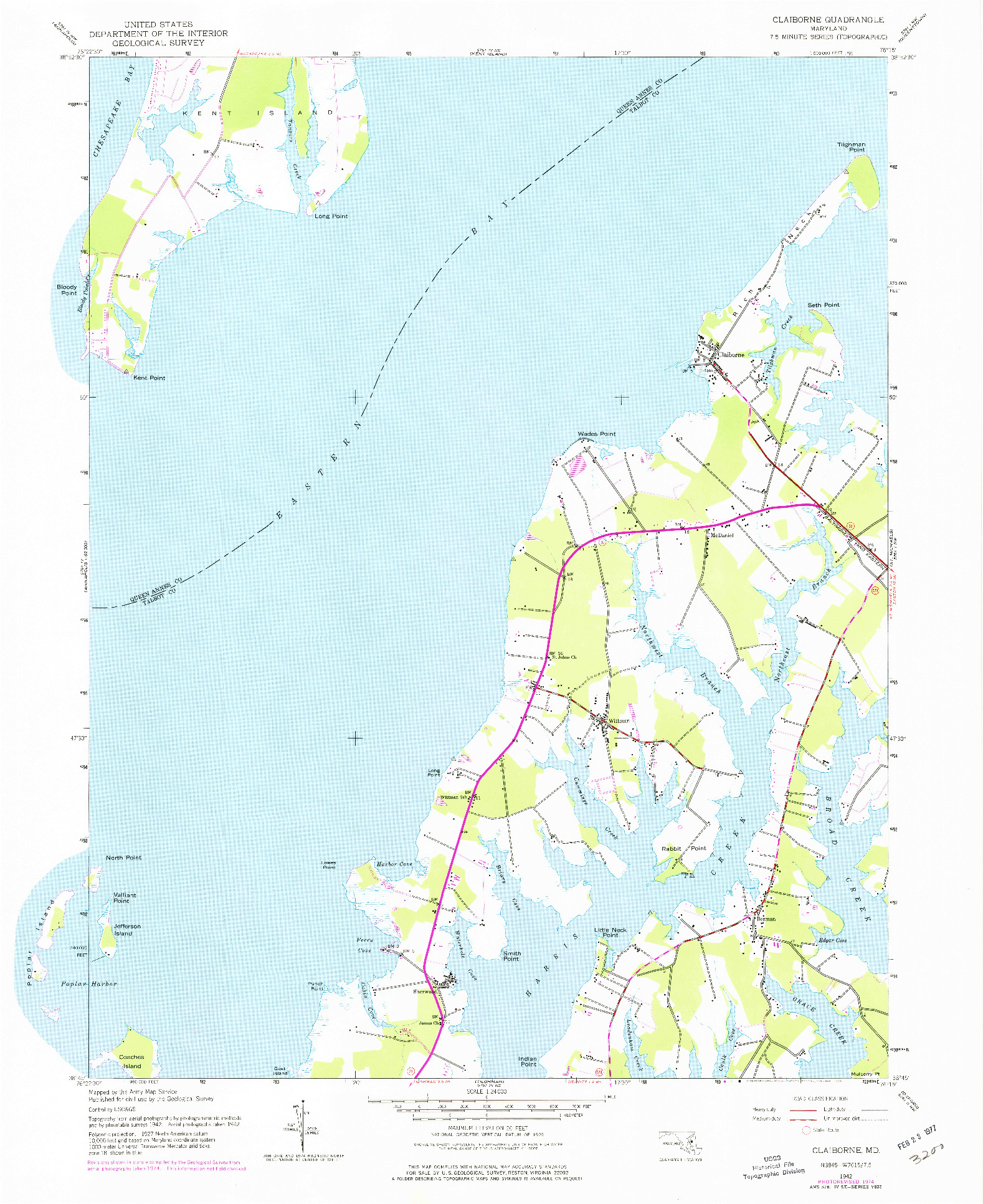 USGS 1:24000-SCALE QUADRANGLE FOR CLAIBORNE, MD 1942