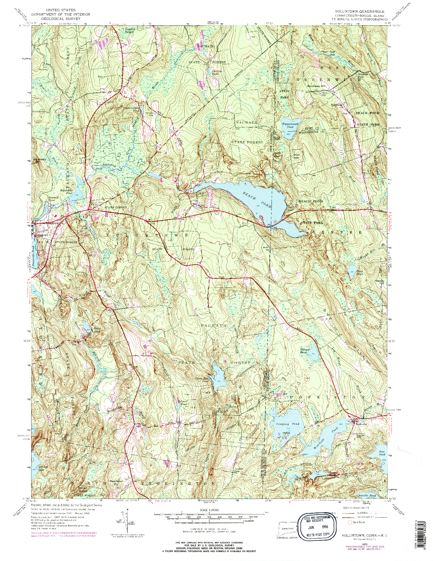 USGS 1:24000-SCALE QUADRANGLE FOR VOLUNTOWN, CT 1953