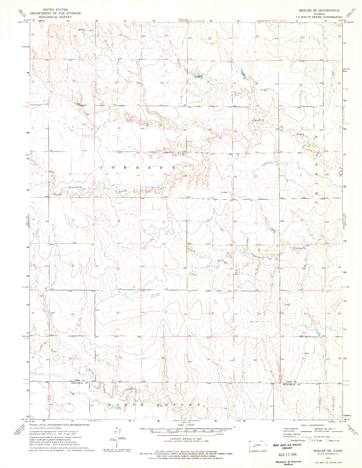USGS 1:24000-SCALE QUADRANGLE FOR BEELER SE, KS 1974