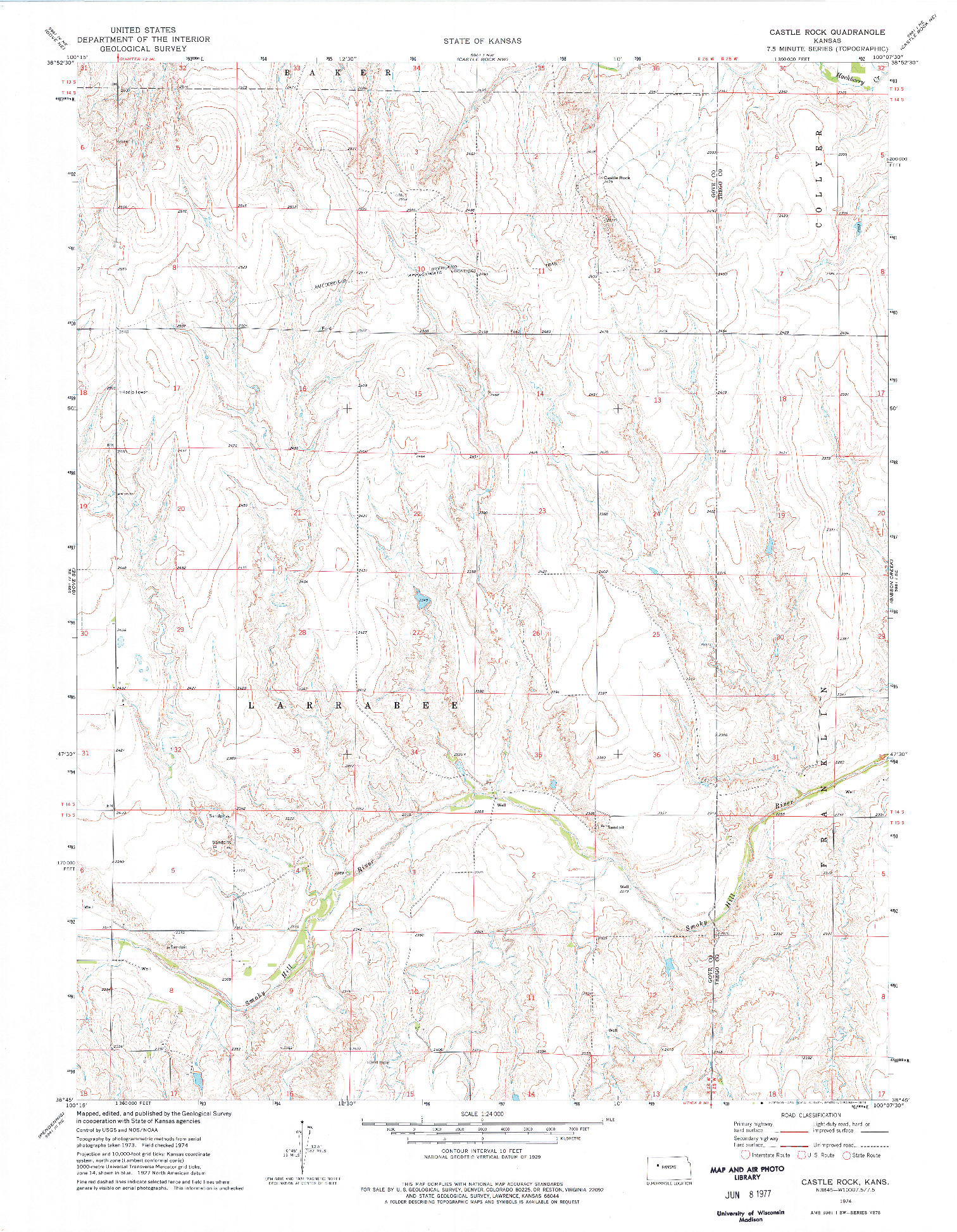 USGS 1:24000-SCALE QUADRANGLE FOR CASTLE ROCK, KS 1974