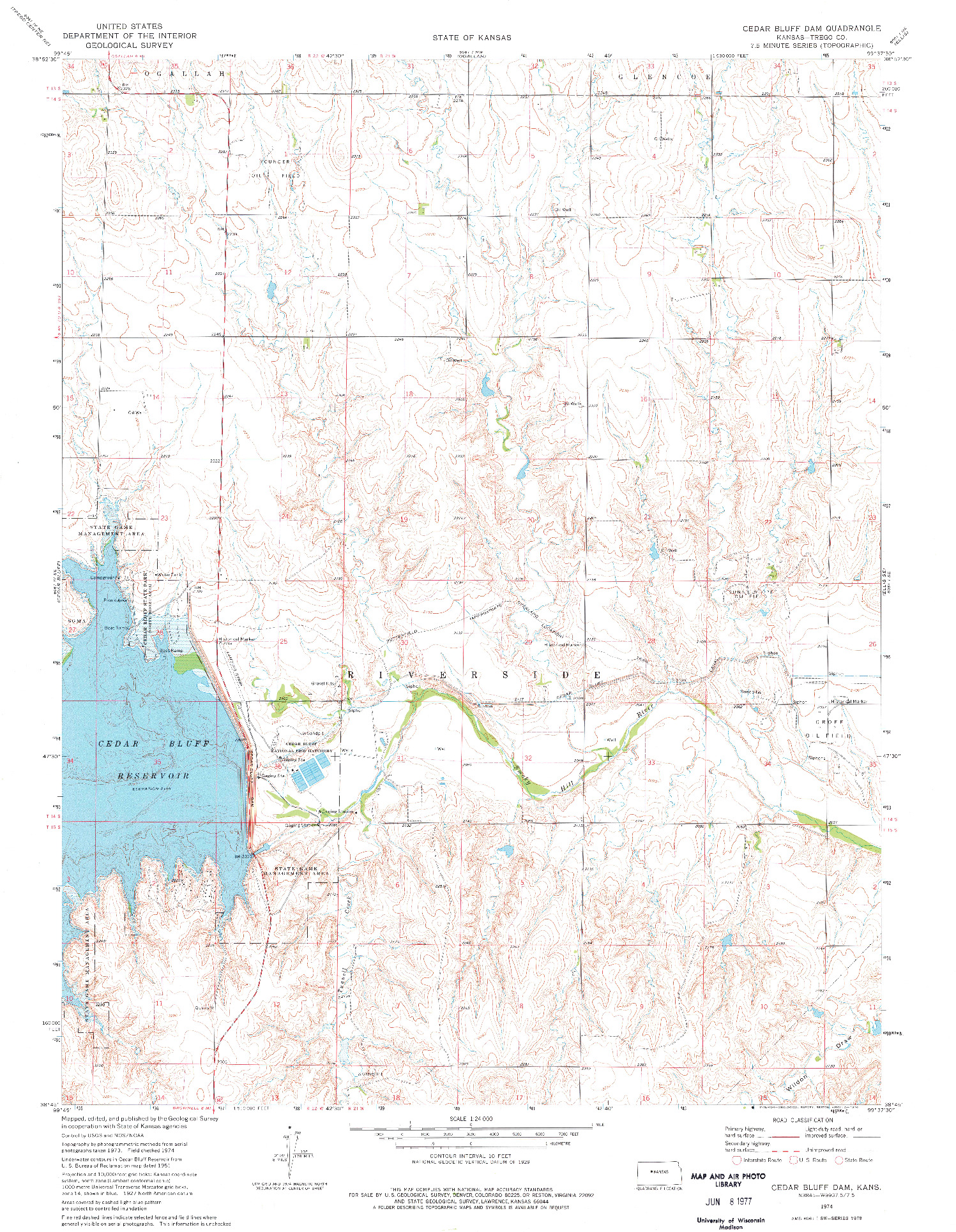 USGS 1:24000-SCALE QUADRANGLE FOR CEDAR BLUFF DAM, KS 1974