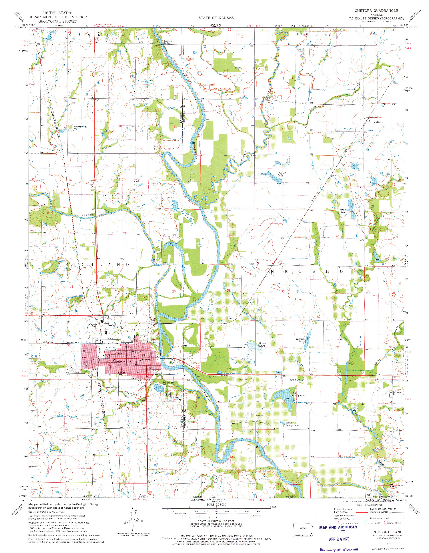 USGS 1:24000-SCALE QUADRANGLE FOR CHETOPA, KS 1974