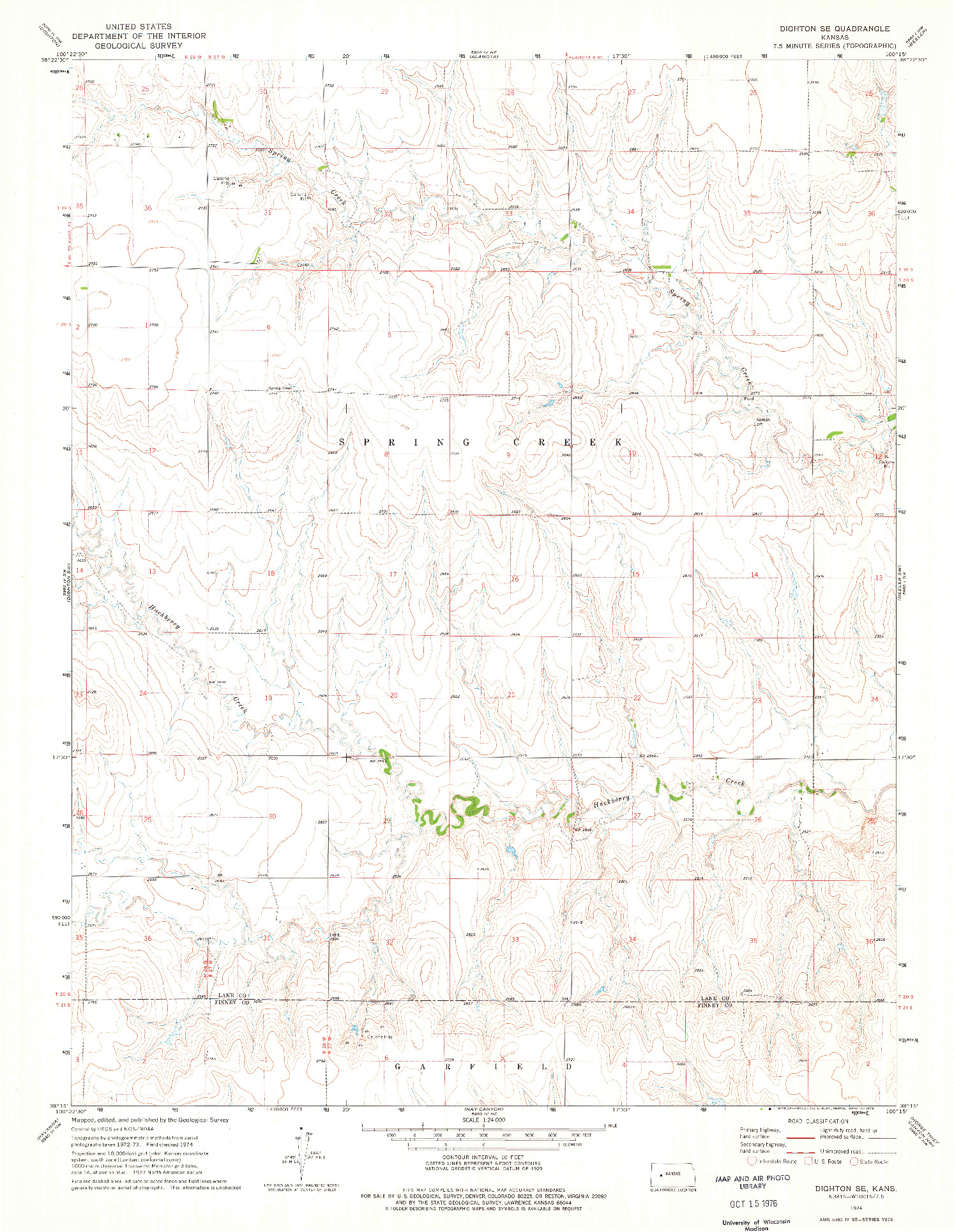 USGS 1:24000-SCALE QUADRANGLE FOR DIGHTON SE, KS 1974