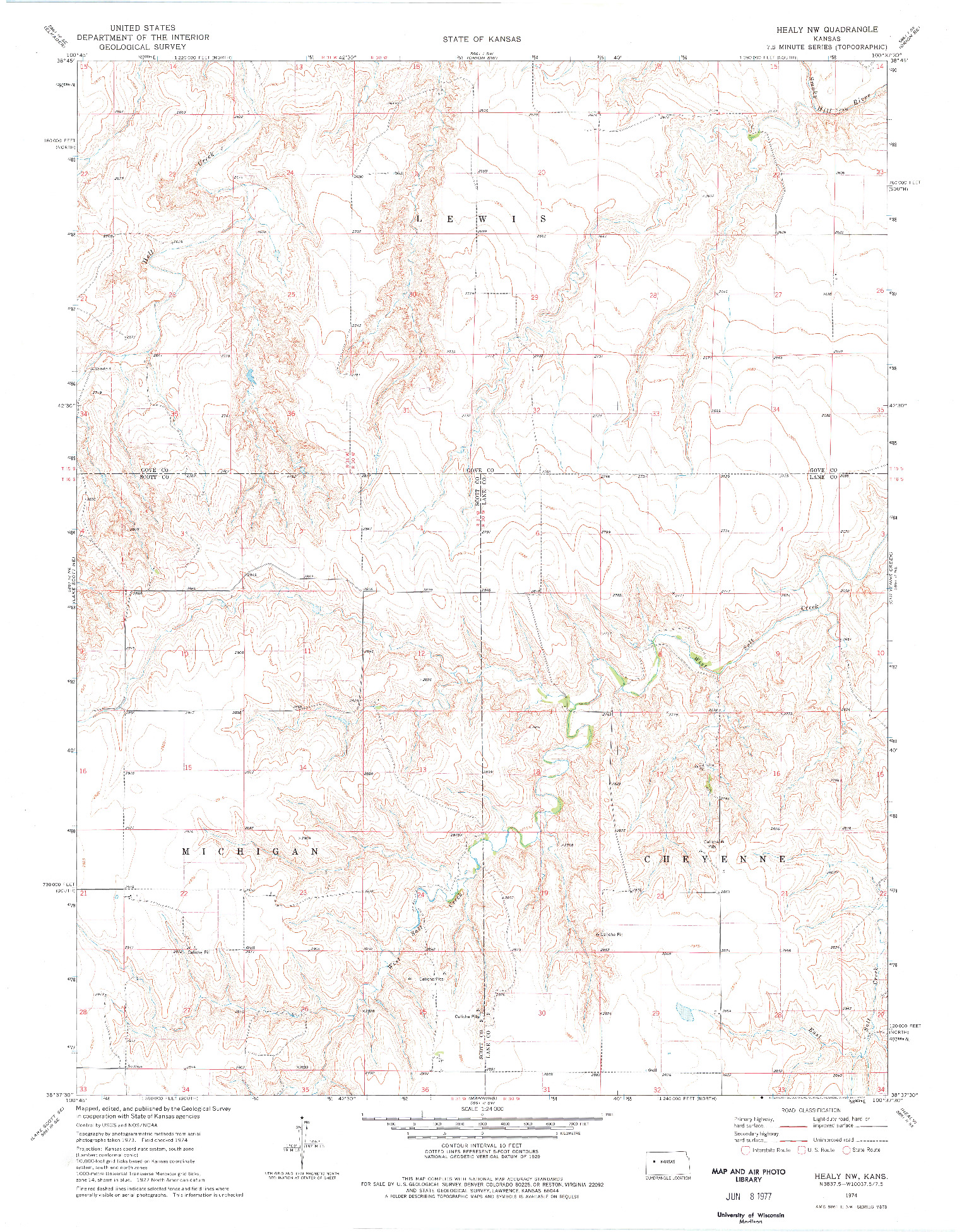 USGS 1:24000-SCALE QUADRANGLE FOR HEALY NW, KS 1974