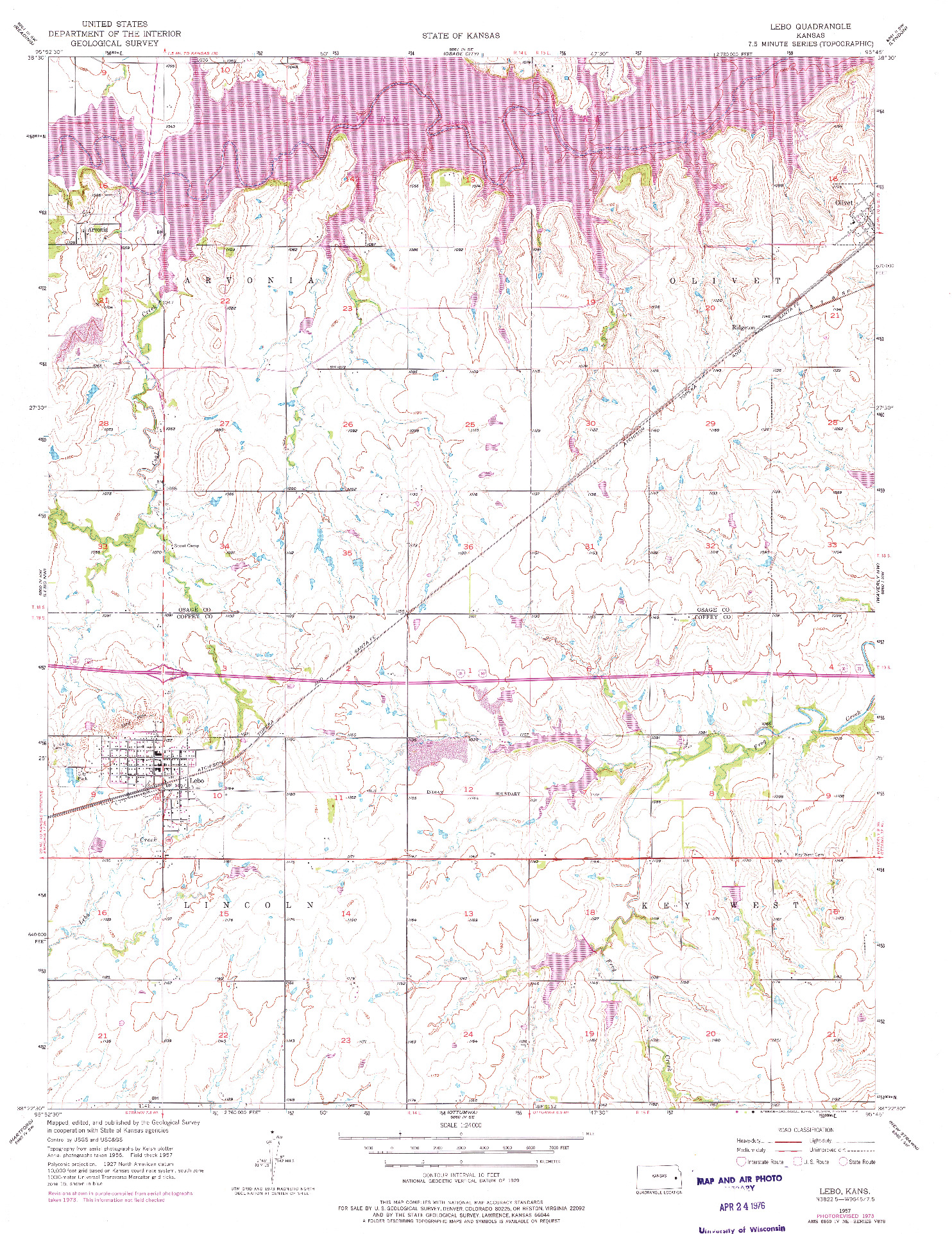 USGS 1:24000-SCALE QUADRANGLE FOR LEBO, KS 1957