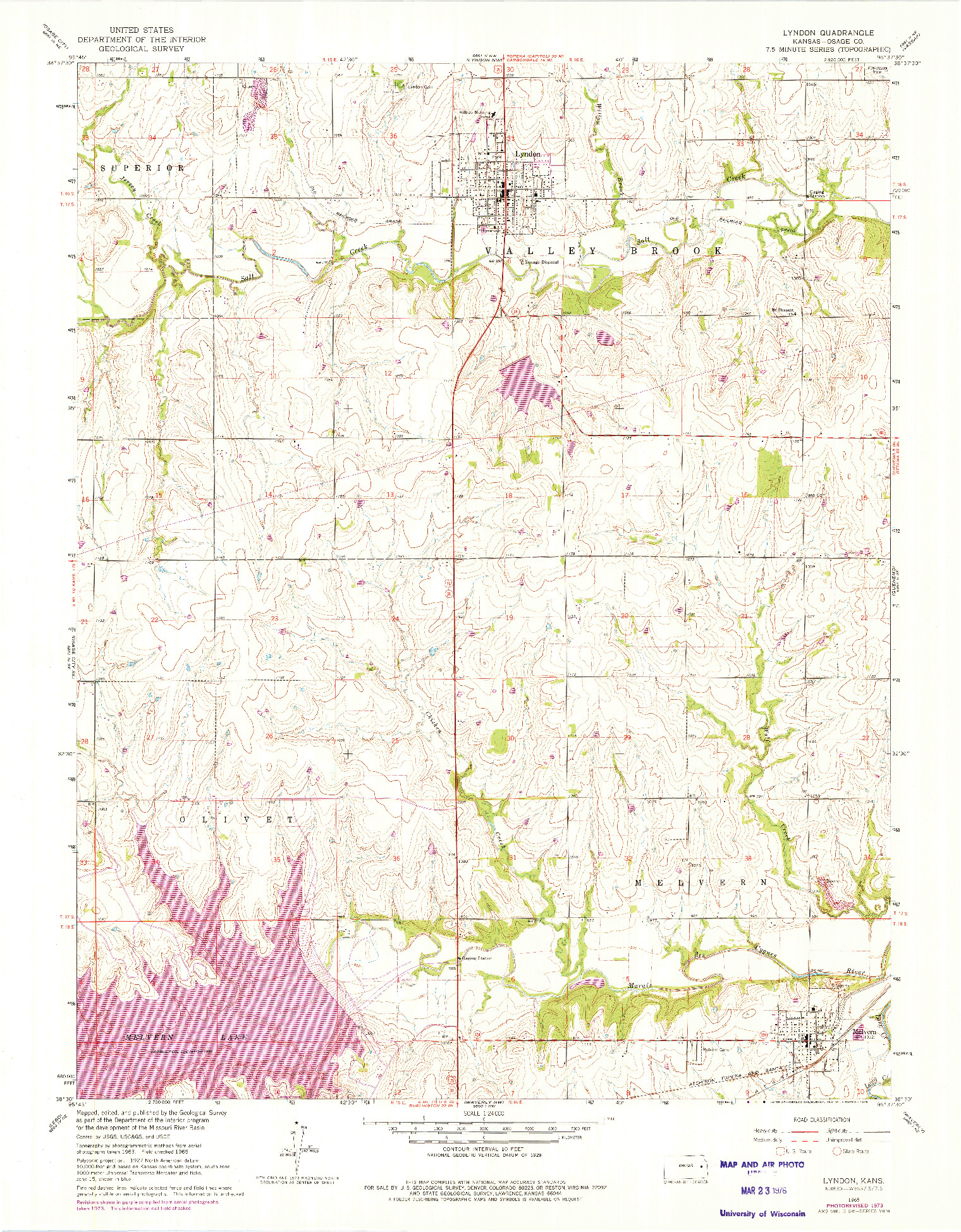 USGS 1:24000-SCALE QUADRANGLE FOR LYNDON, KS 1965