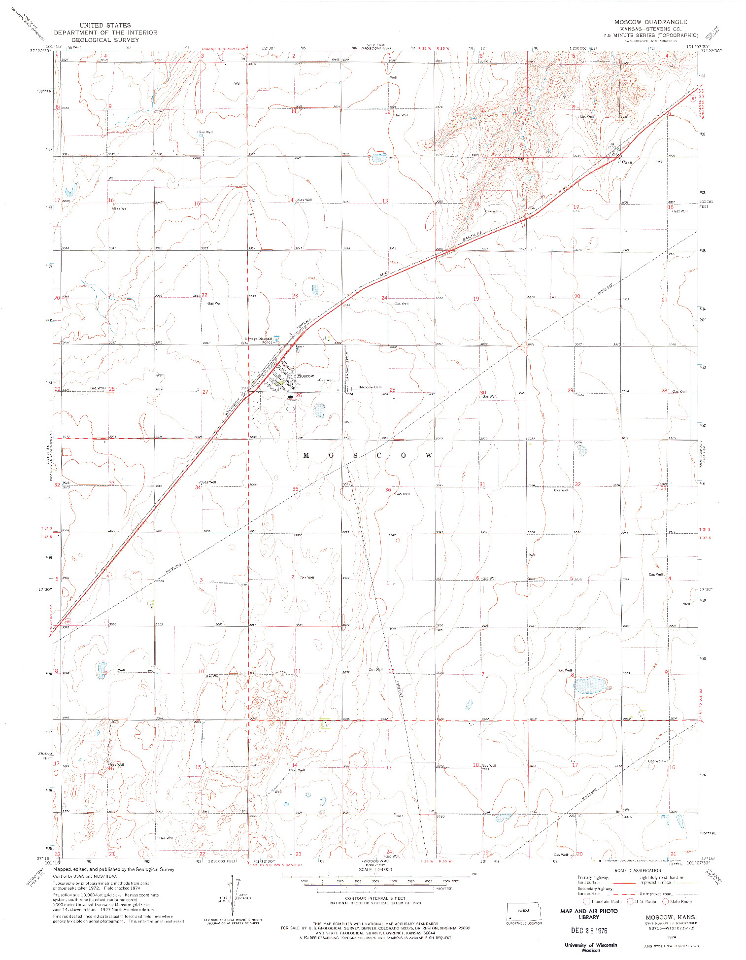 USGS 1:24000-SCALE QUADRANGLE FOR MOSCOW, KS 1974