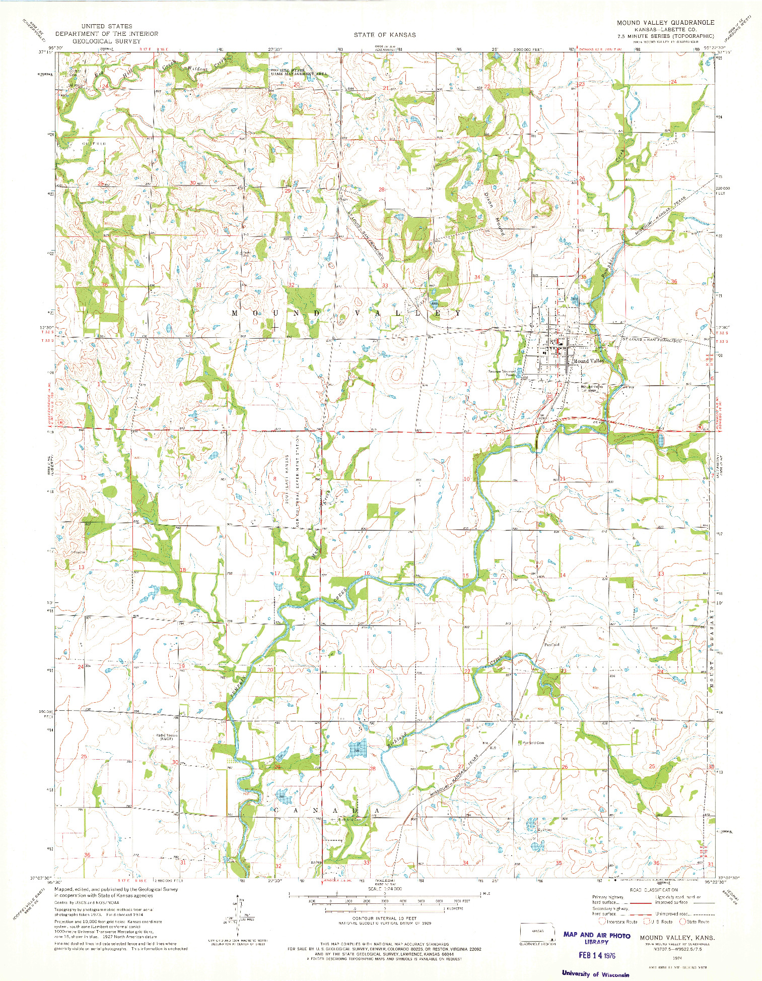 USGS 1:24000-SCALE QUADRANGLE FOR MOUND VALLEY, KS 1974