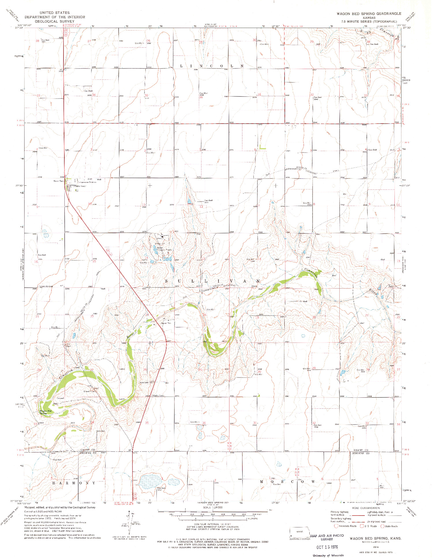 USGS 1:24000-SCALE QUADRANGLE FOR WAGON BED SPRING, KS 1974