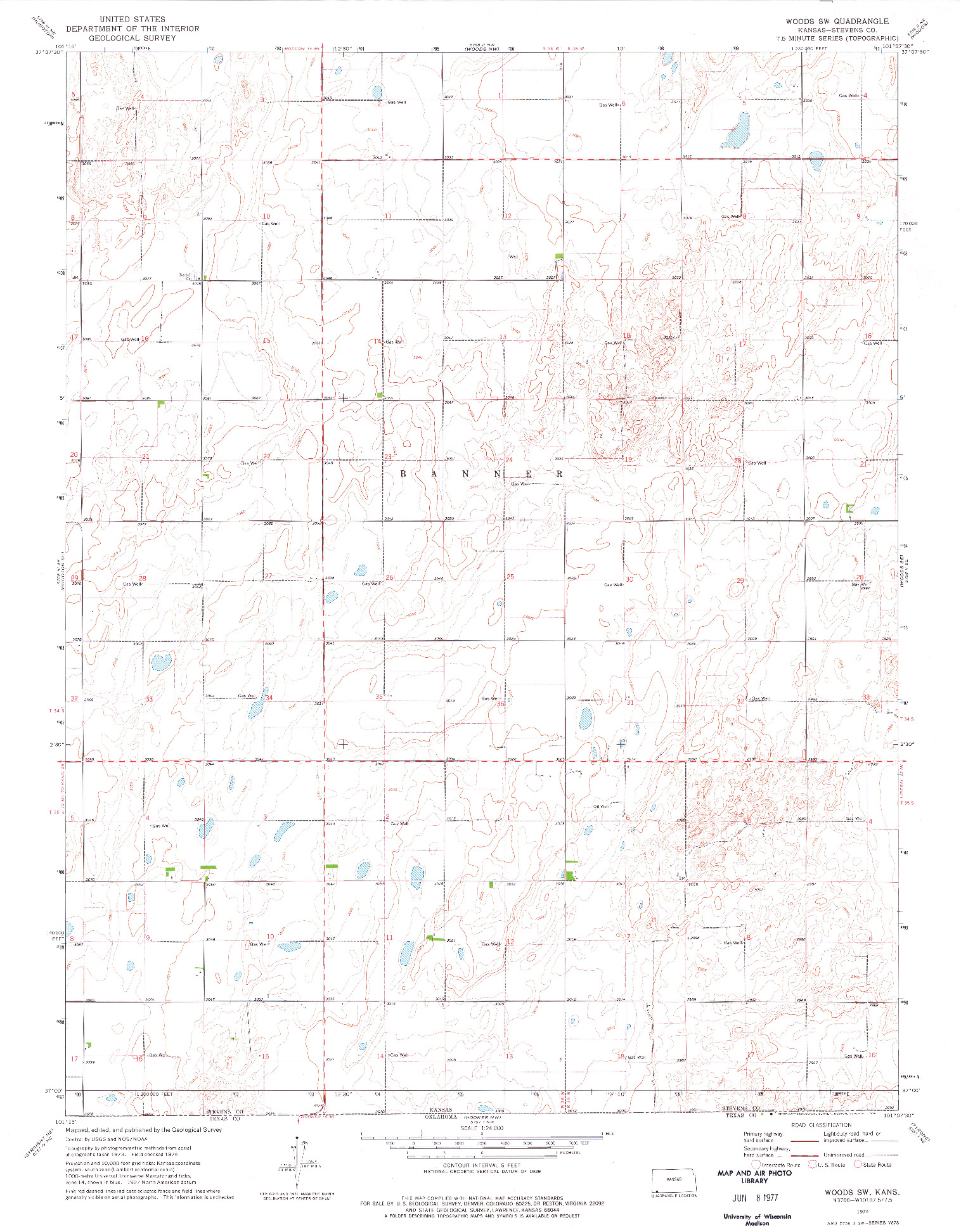 USGS 1:24000-SCALE QUADRANGLE FOR WOODS SW, KS 1974