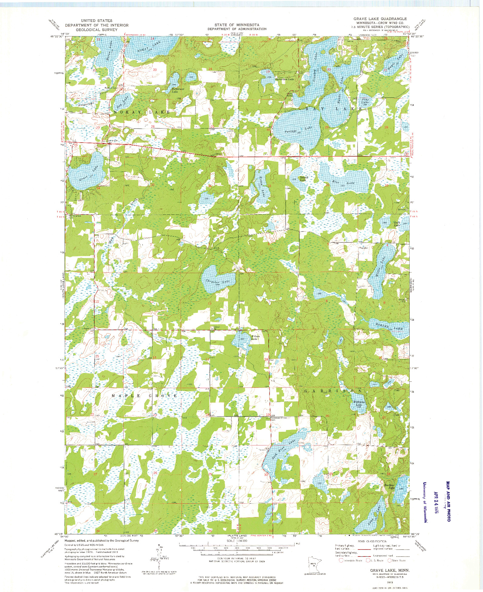 USGS 1:24000-SCALE QUADRANGLE FOR GRAVE LAKE, MN 1973