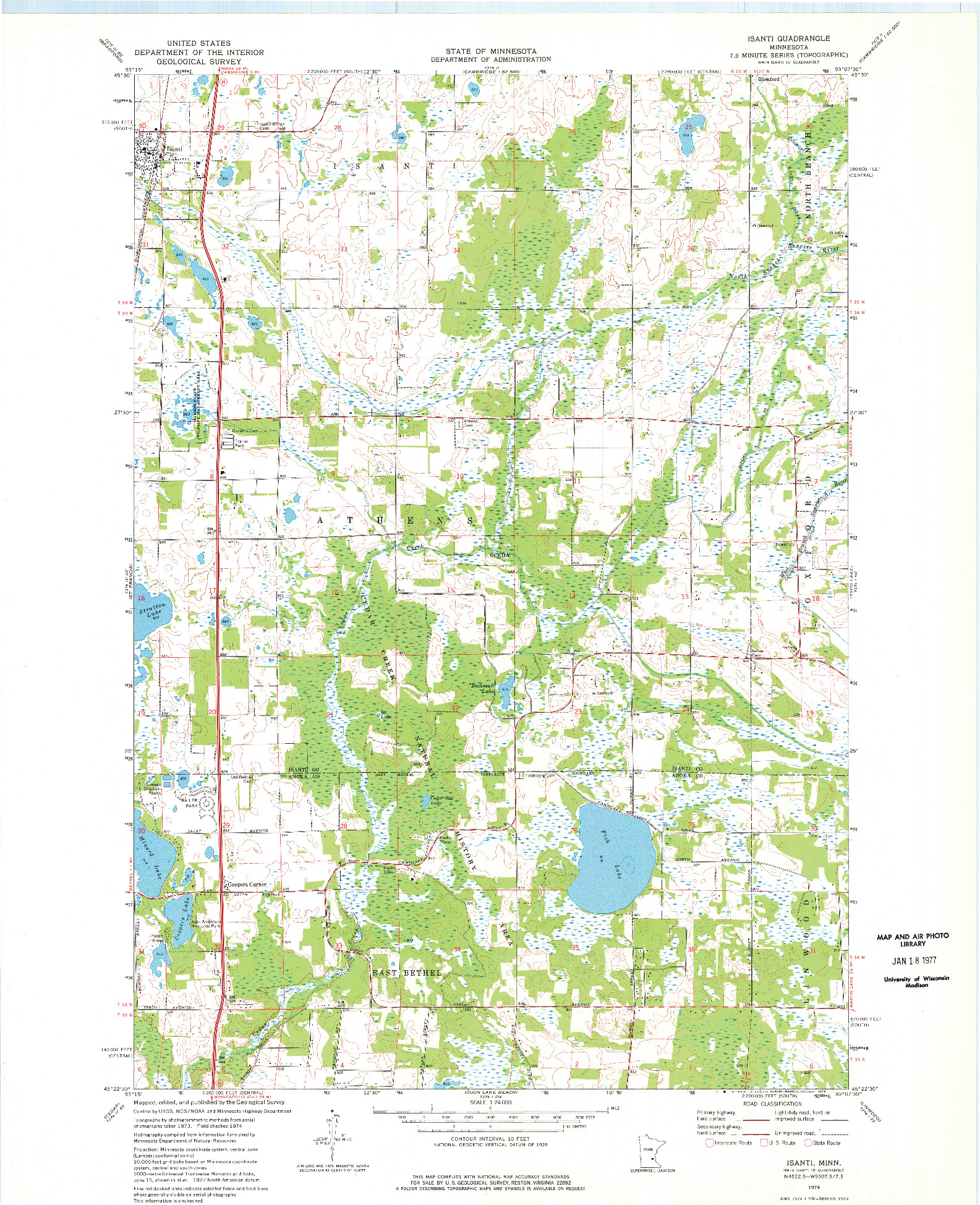 USGS 1:24000-SCALE QUADRANGLE FOR ISANTI, MN 1974