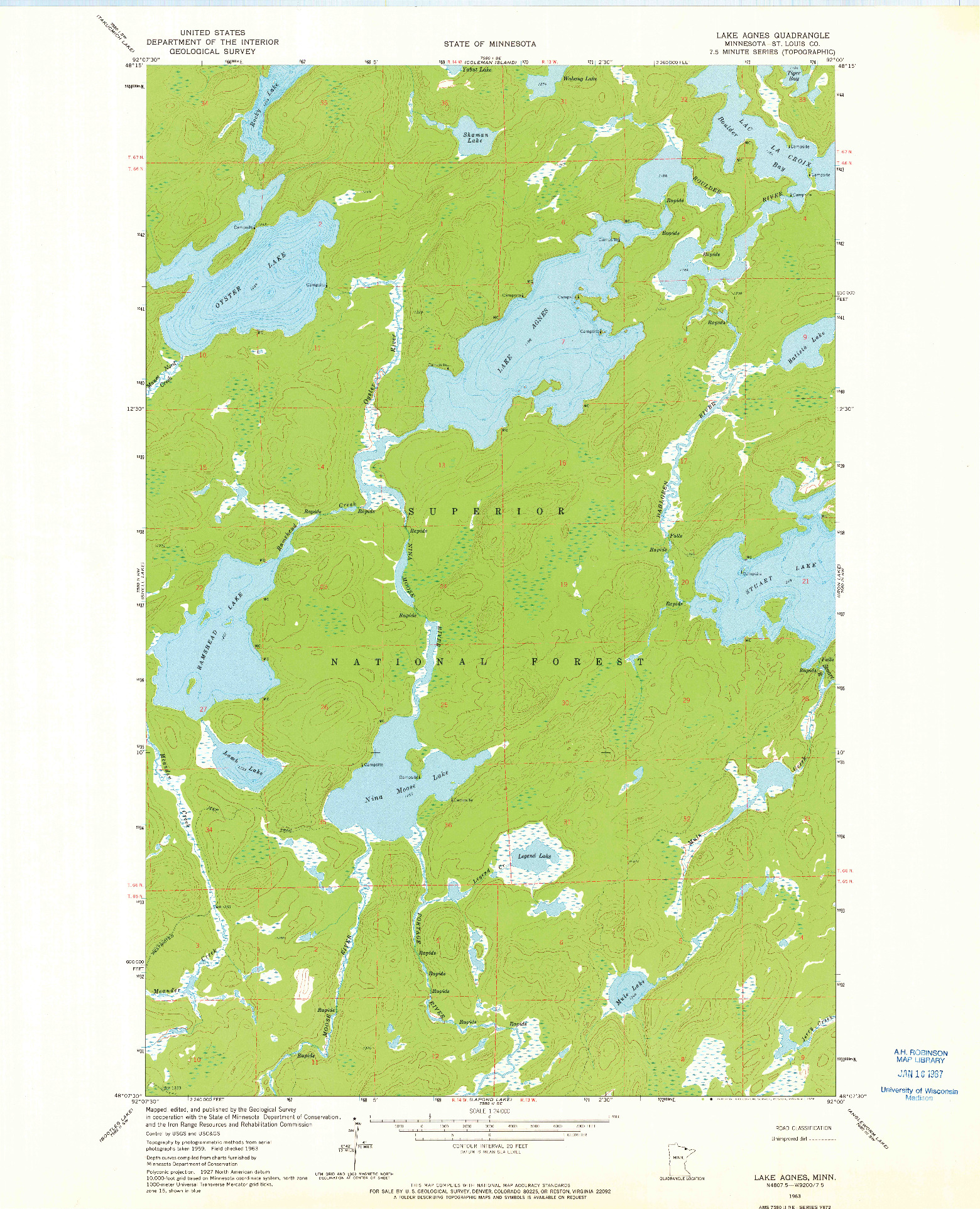 USGS 1:24000-SCALE QUADRANGLE FOR LAKE AGNES, MN 1963