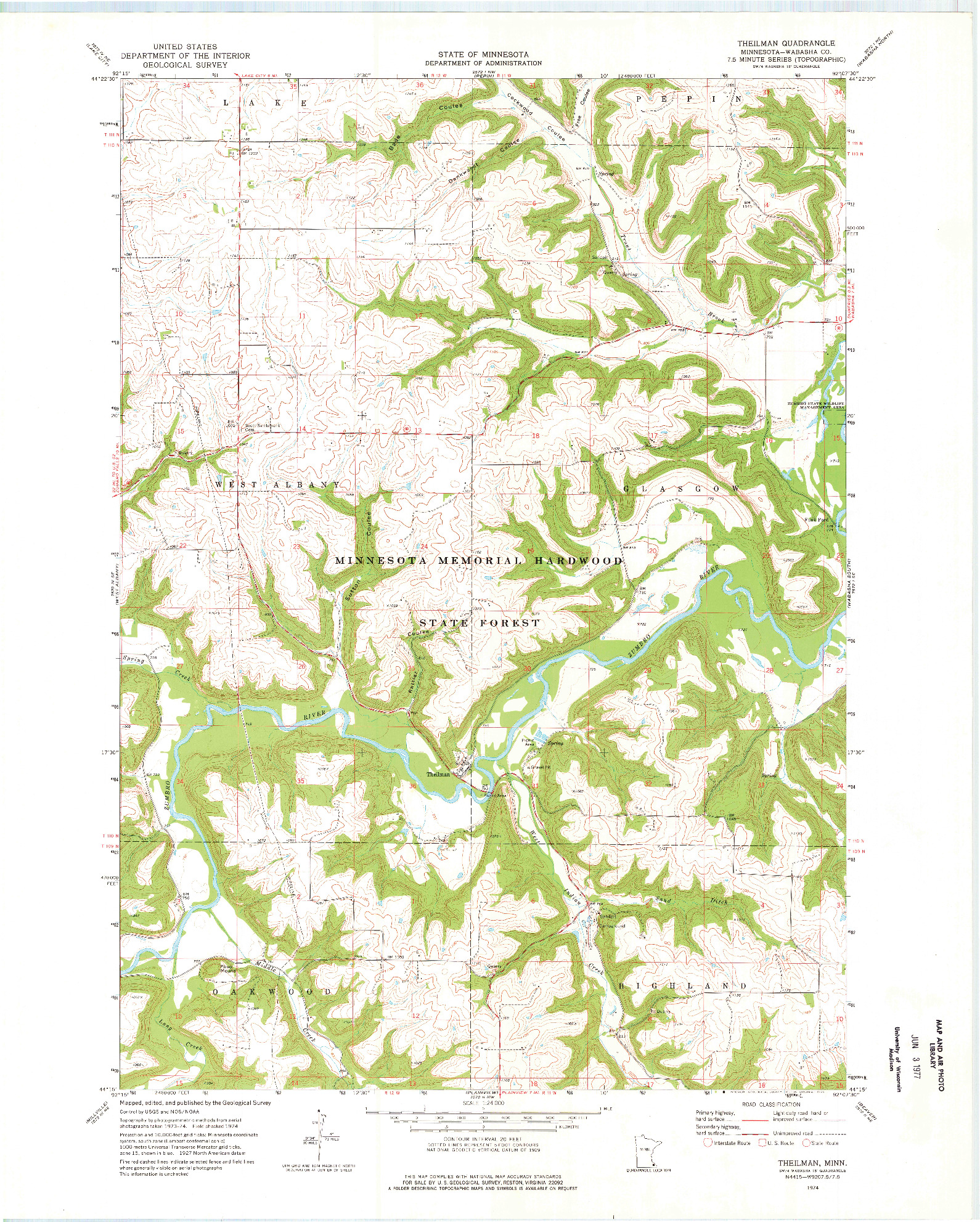 USGS 1:24000-SCALE QUADRANGLE FOR THEILMAN, MN 1974