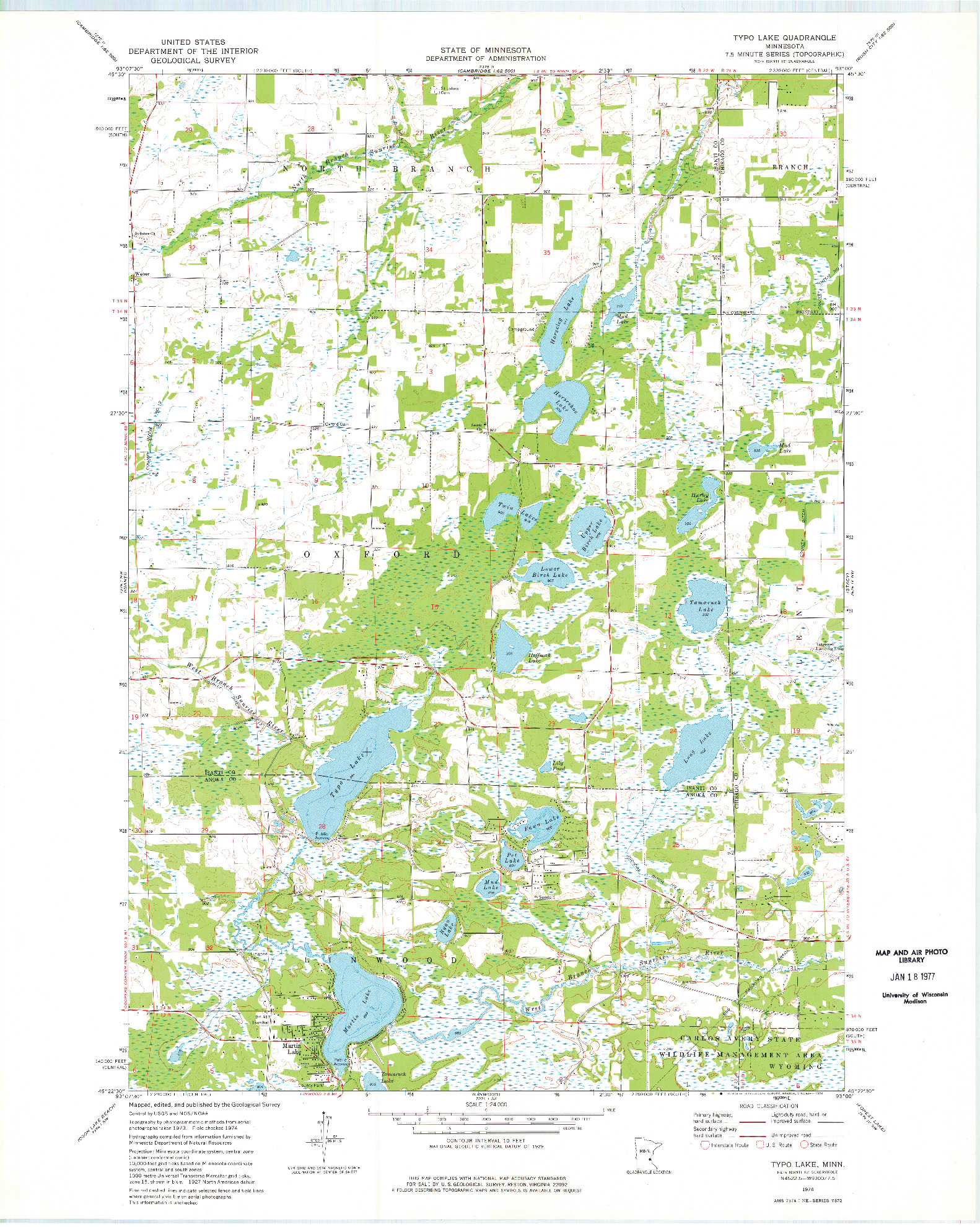 USGS 1:24000-SCALE QUADRANGLE FOR TYPO LAKE, MN 1974