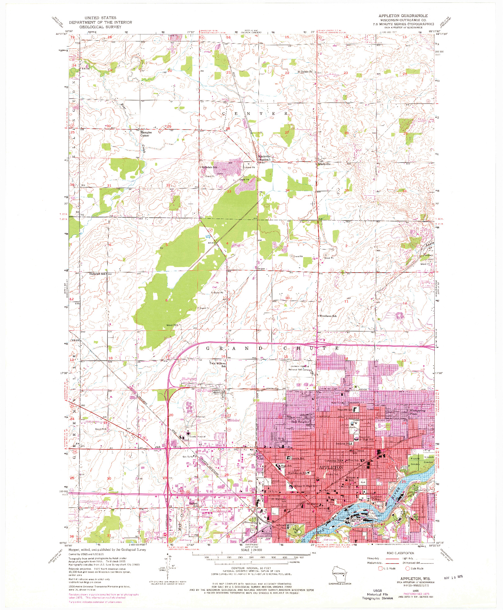 USGS 1:24000-SCALE QUADRANGLE FOR APPLETON, WI 1955