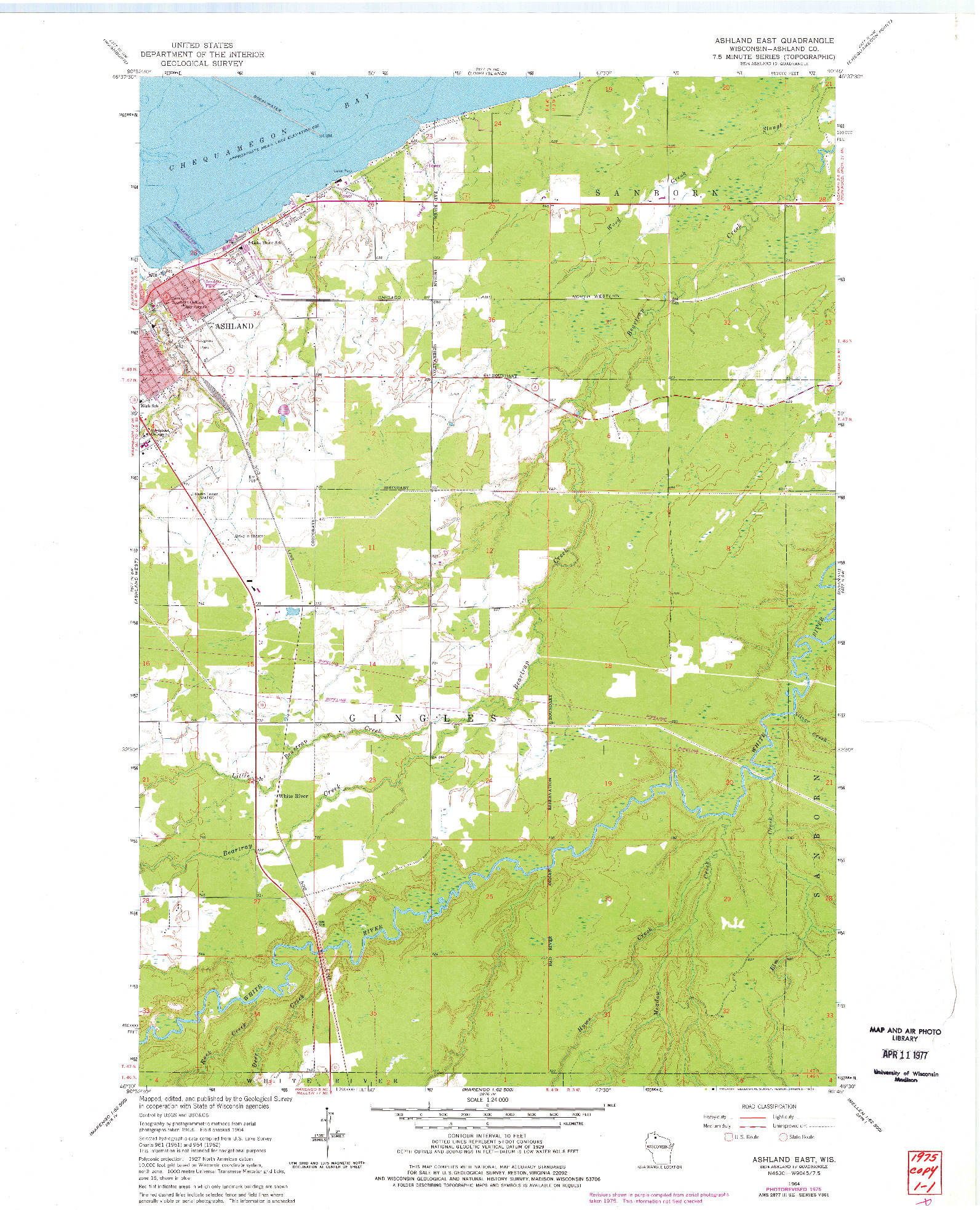 USGS 1:24000-SCALE QUADRANGLE FOR ASHLAND EAST, WI 1964