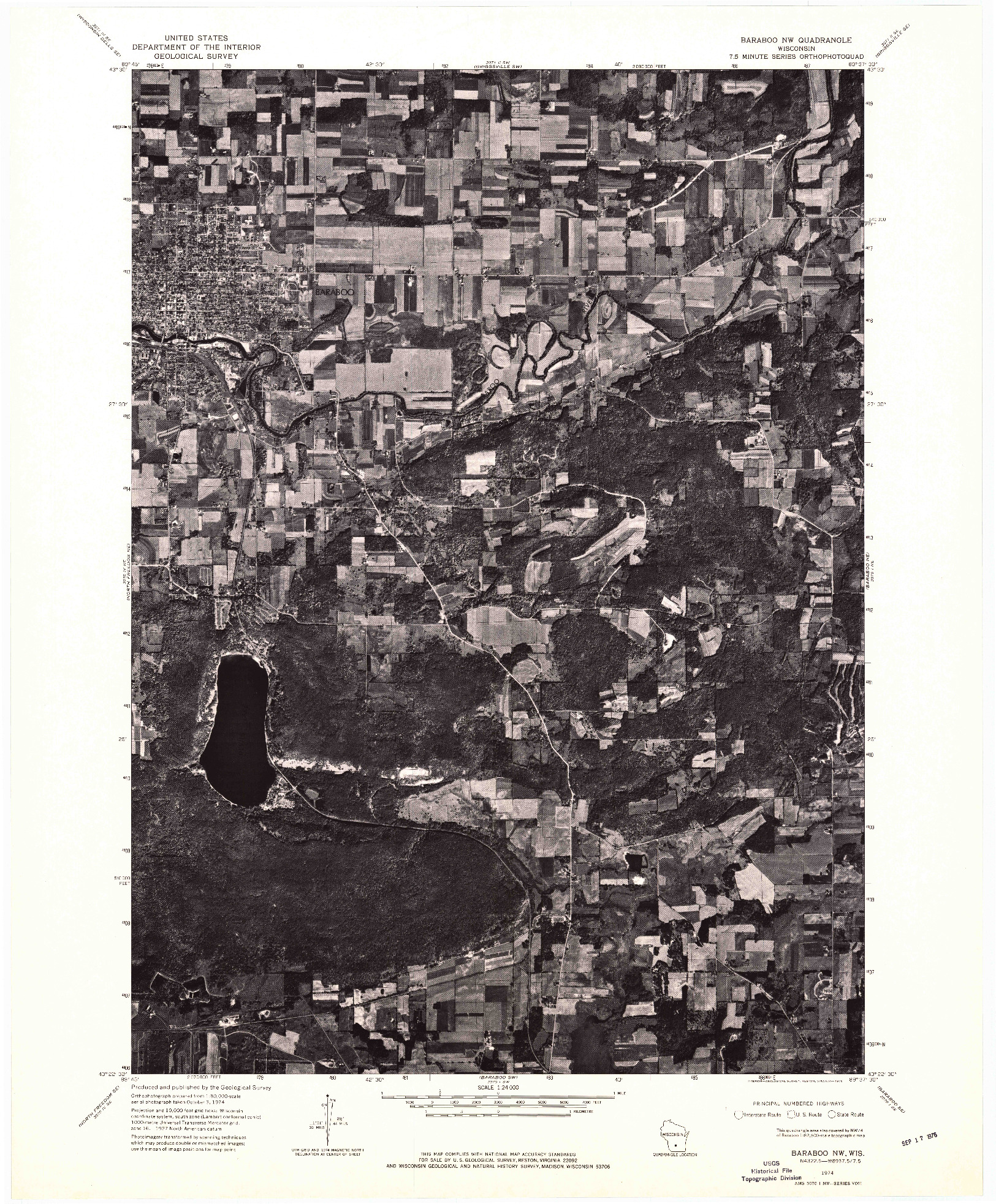 USGS 1:24000-SCALE QUADRANGLE FOR BARABOO NW, WI 1974