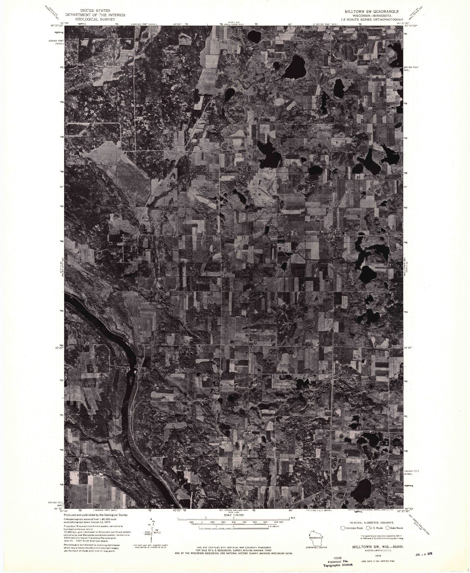 USGS 1:24000-SCALE QUADRANGLE FOR MILLTOWN SW, WI 1974