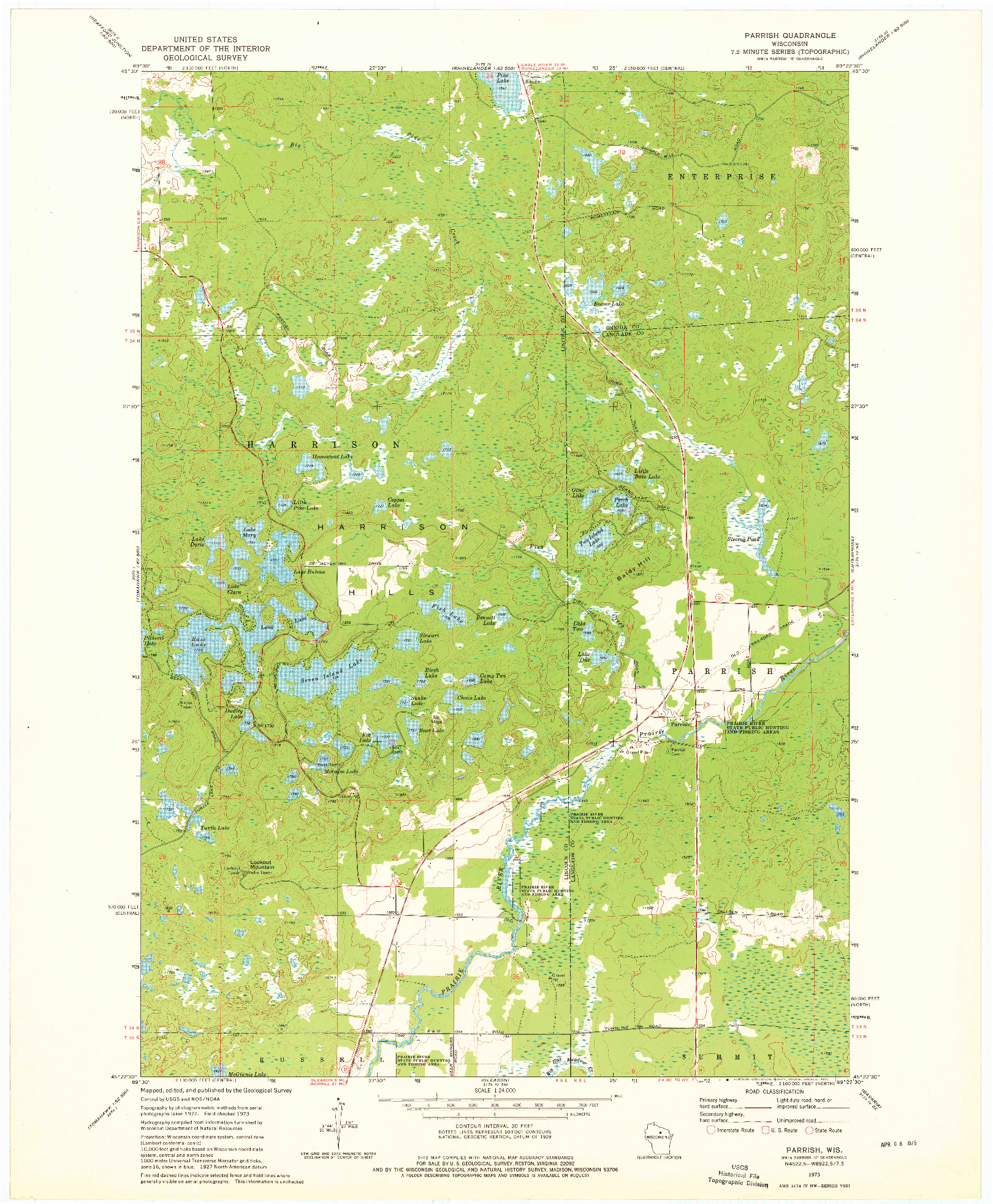 USGS 1:24000-SCALE QUADRANGLE FOR PARRISH, WI 1973
