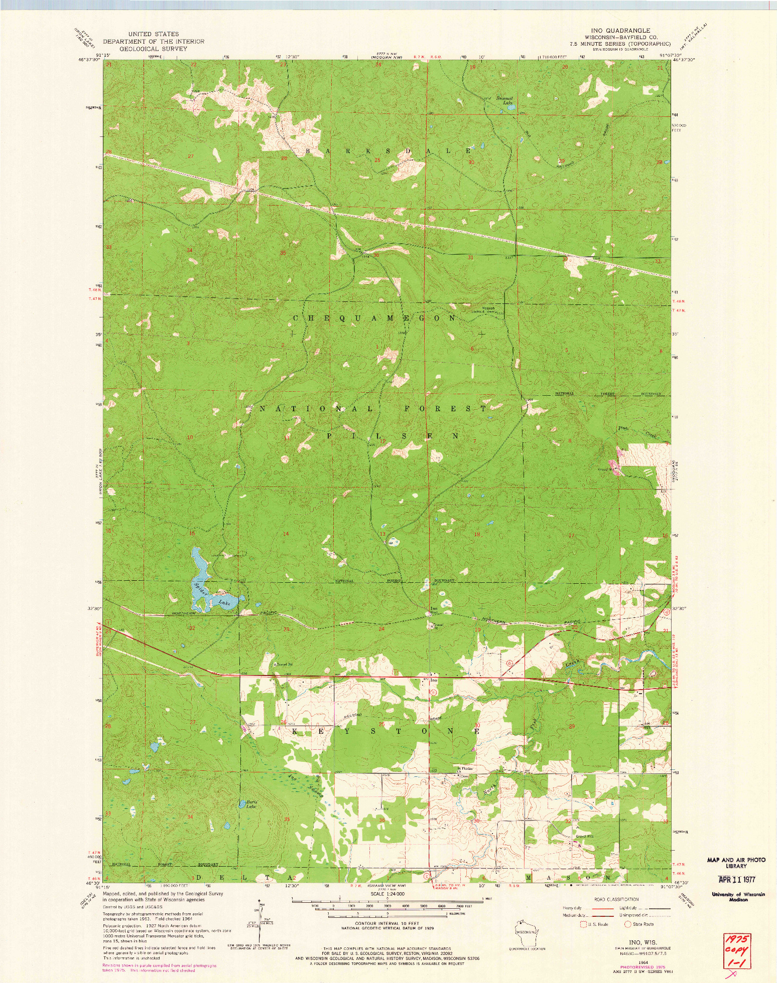 USGS 1:24000-SCALE QUADRANGLE FOR INO, WI 1964
