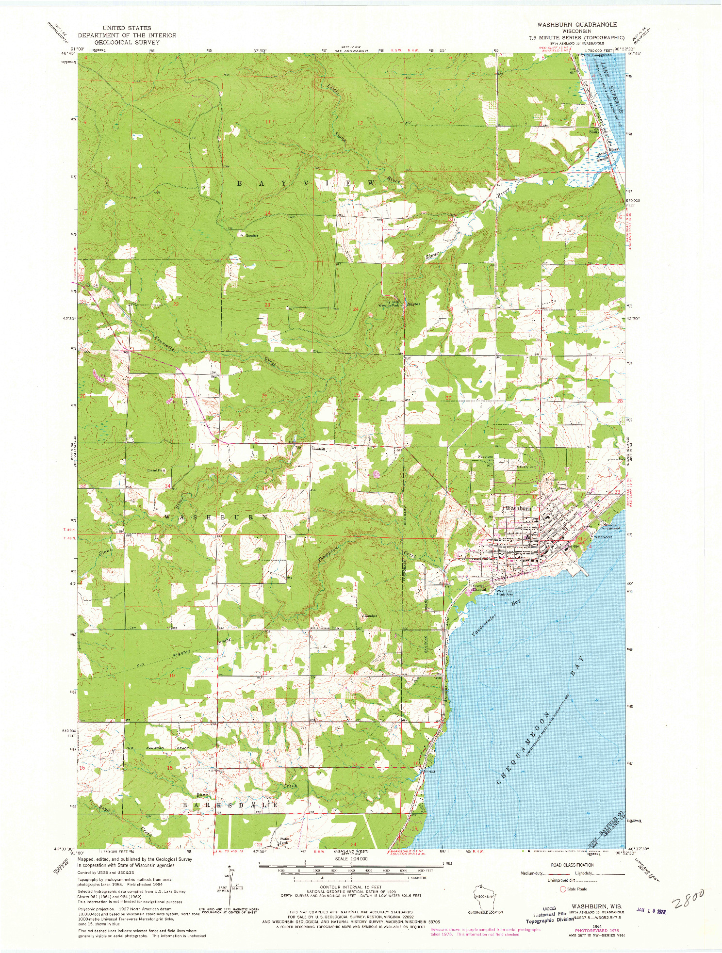 USGS 1:24000-SCALE QUADRANGLE FOR WASHBURN, WI 1964