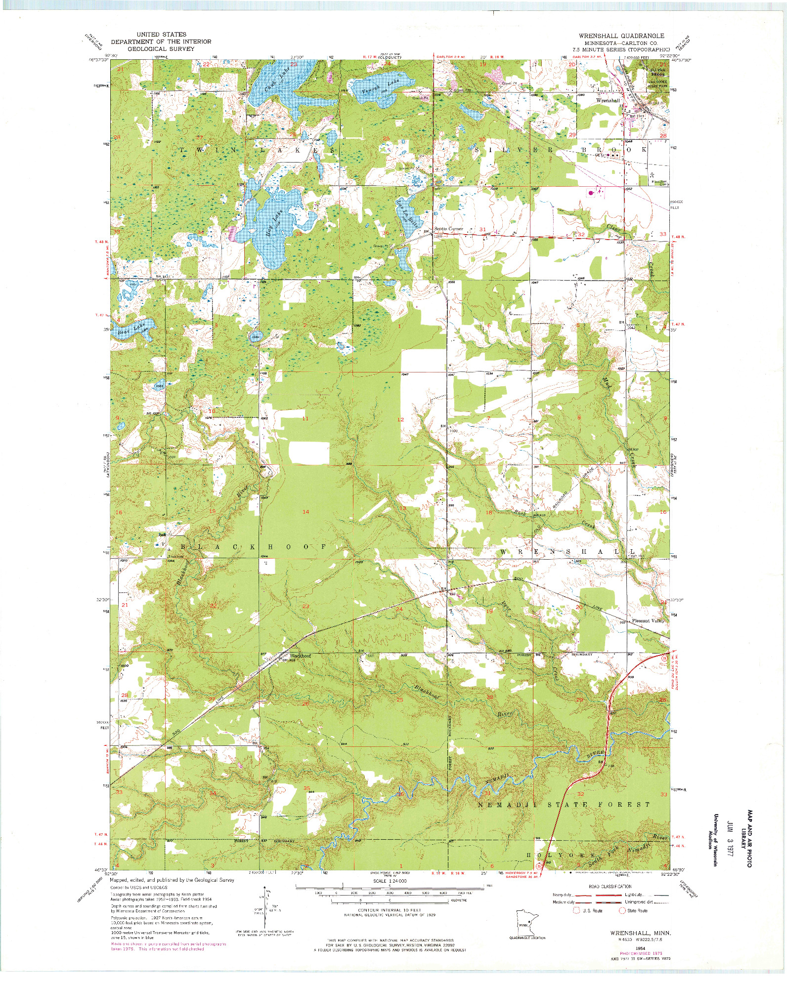 USGS 1:24000-SCALE QUADRANGLE FOR WRENSHALL, MN 1954