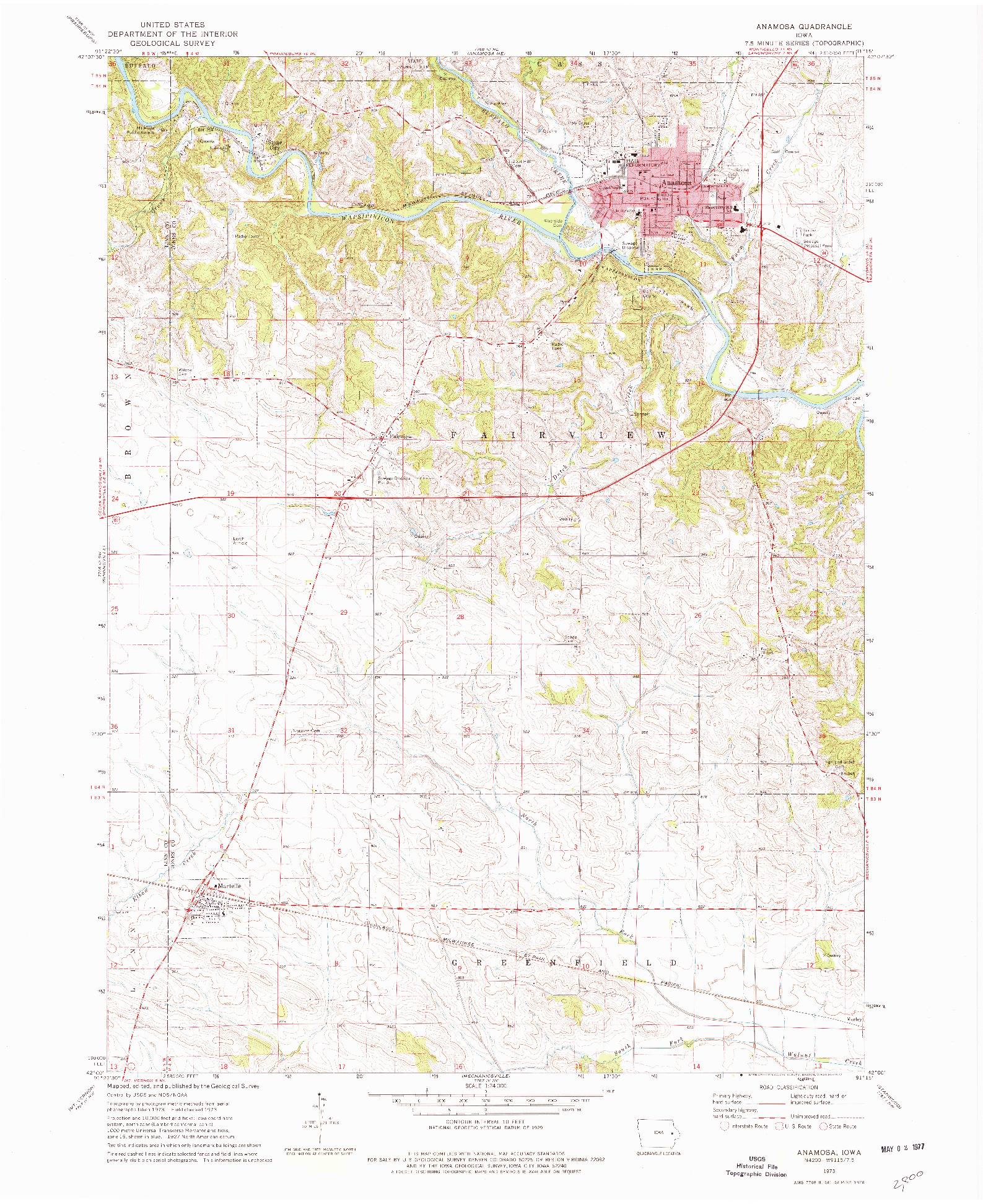 USGS 1:24000-SCALE QUADRANGLE FOR ANAMOSA, IA 1973