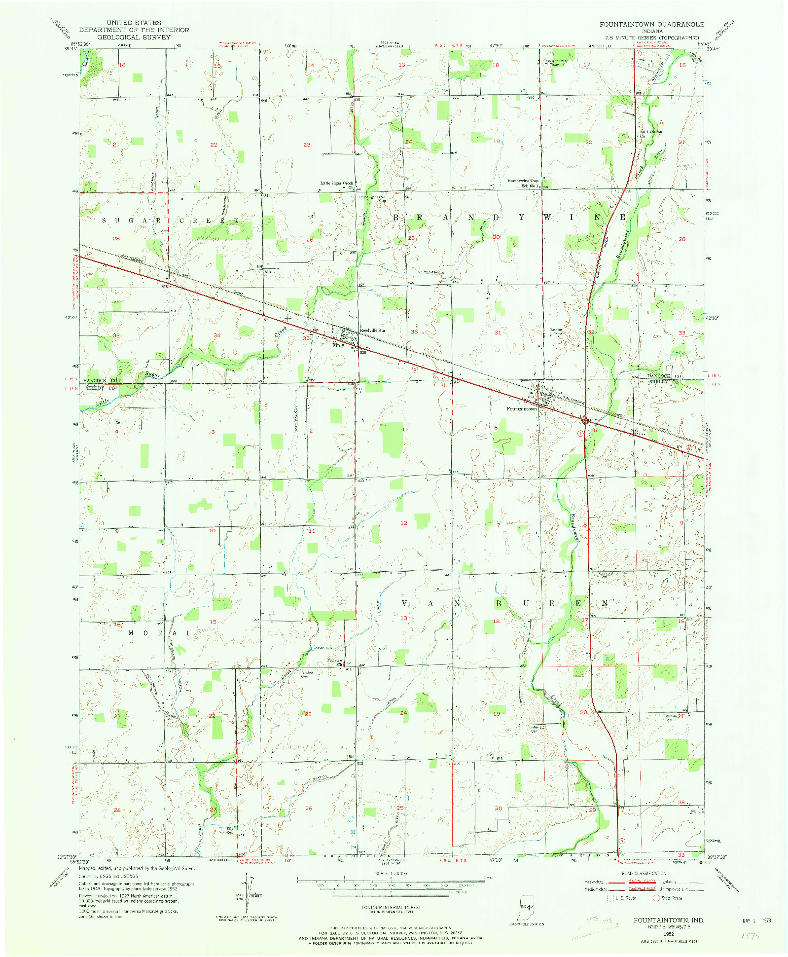 USGS 1:24000-SCALE QUADRANGLE FOR FOUNTAINTOWN, IN 1952